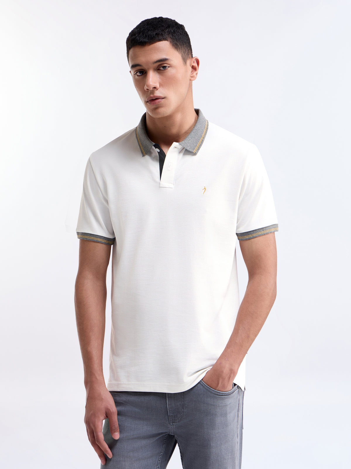 Solid Polo Regular Fit T-shirt - White t4option_0