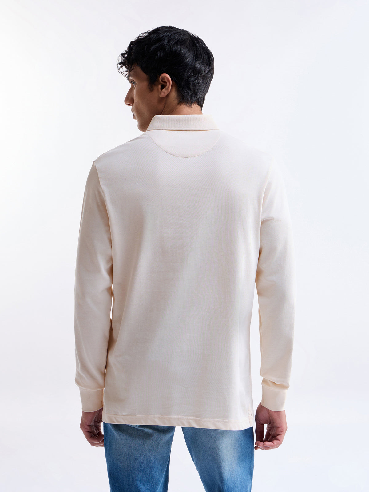 Solid Full Sleeve Regular Fit Polo T-Shirt - Lt Cream t4option_0