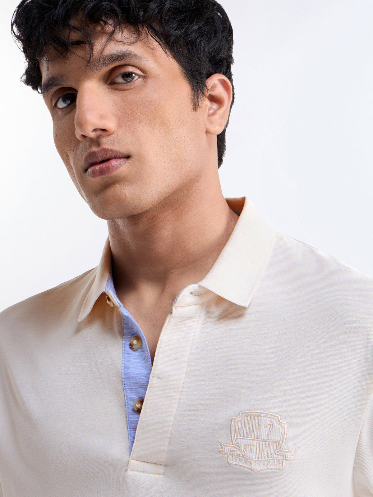 Solid Full Sleeve Regular Fit Polo T-Shirt - Lt Cream t4option_0