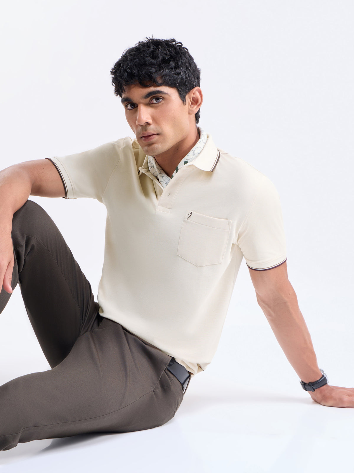 Solid Polo Regular Fit T-shirt - Chalk t4option_0
