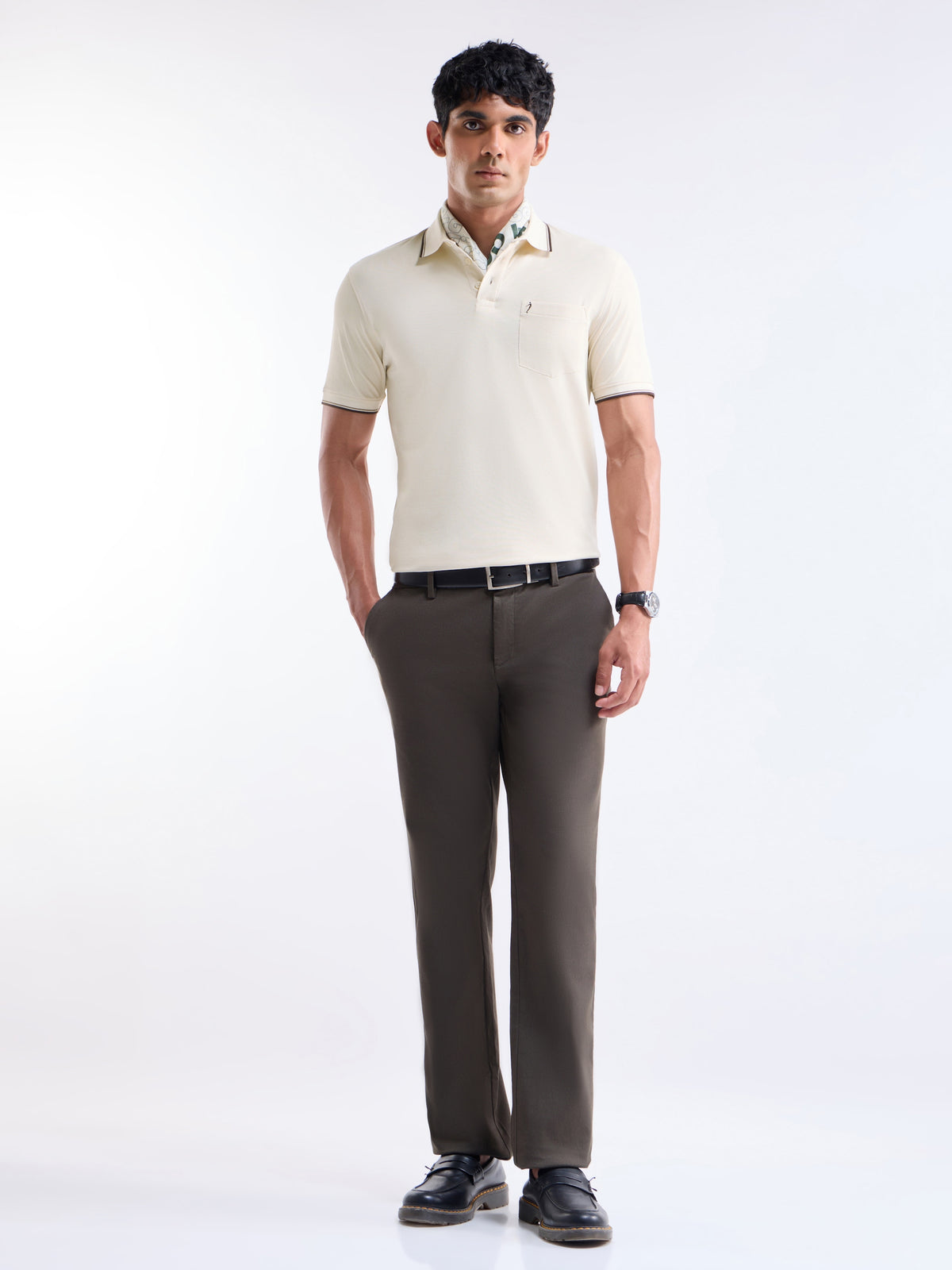 Solid Polo Regular Fit T-shirt - Chalk t4option_0