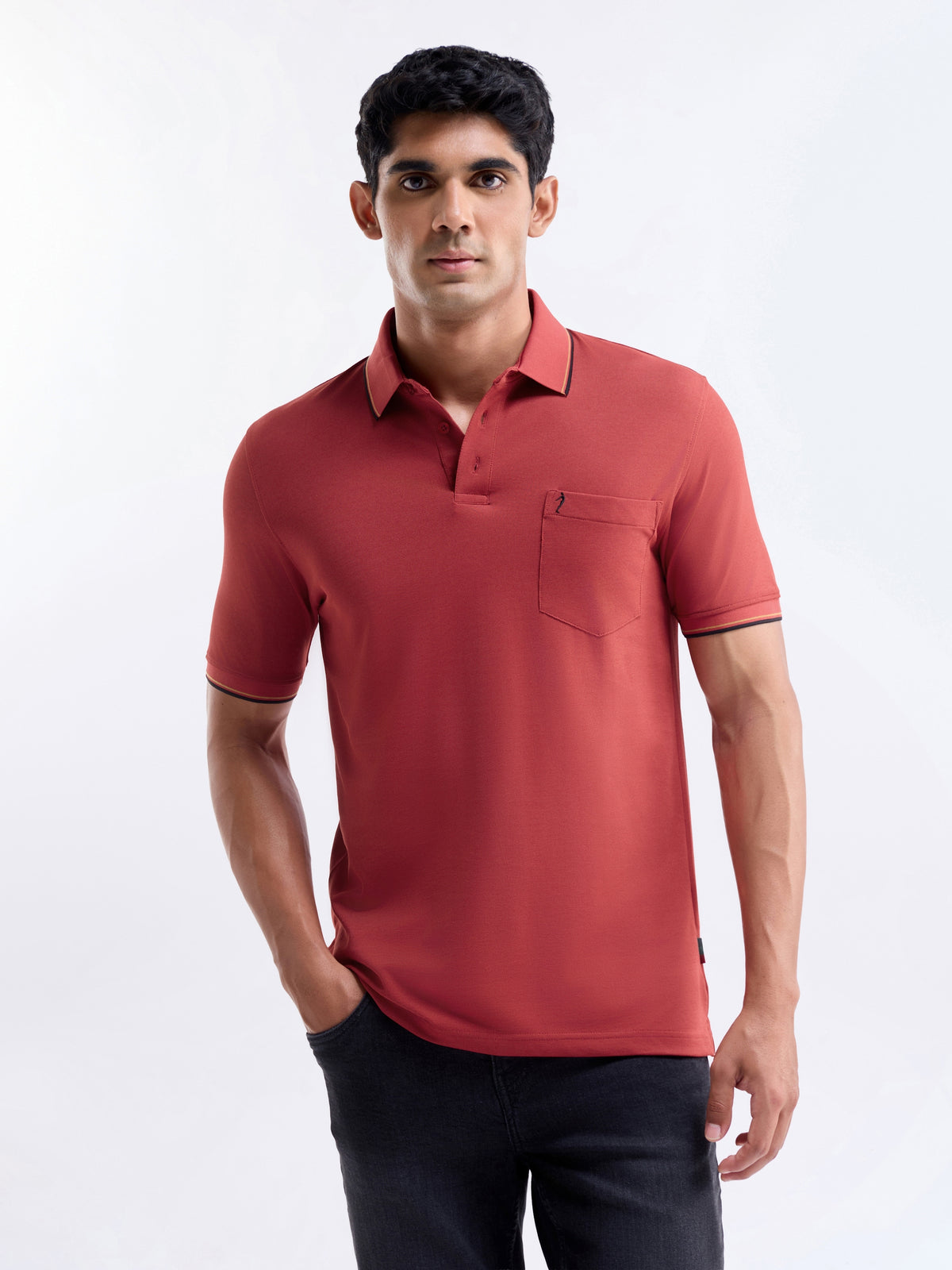 Solid Polo Regular Fit T-shirt - Dark Red t4option_1