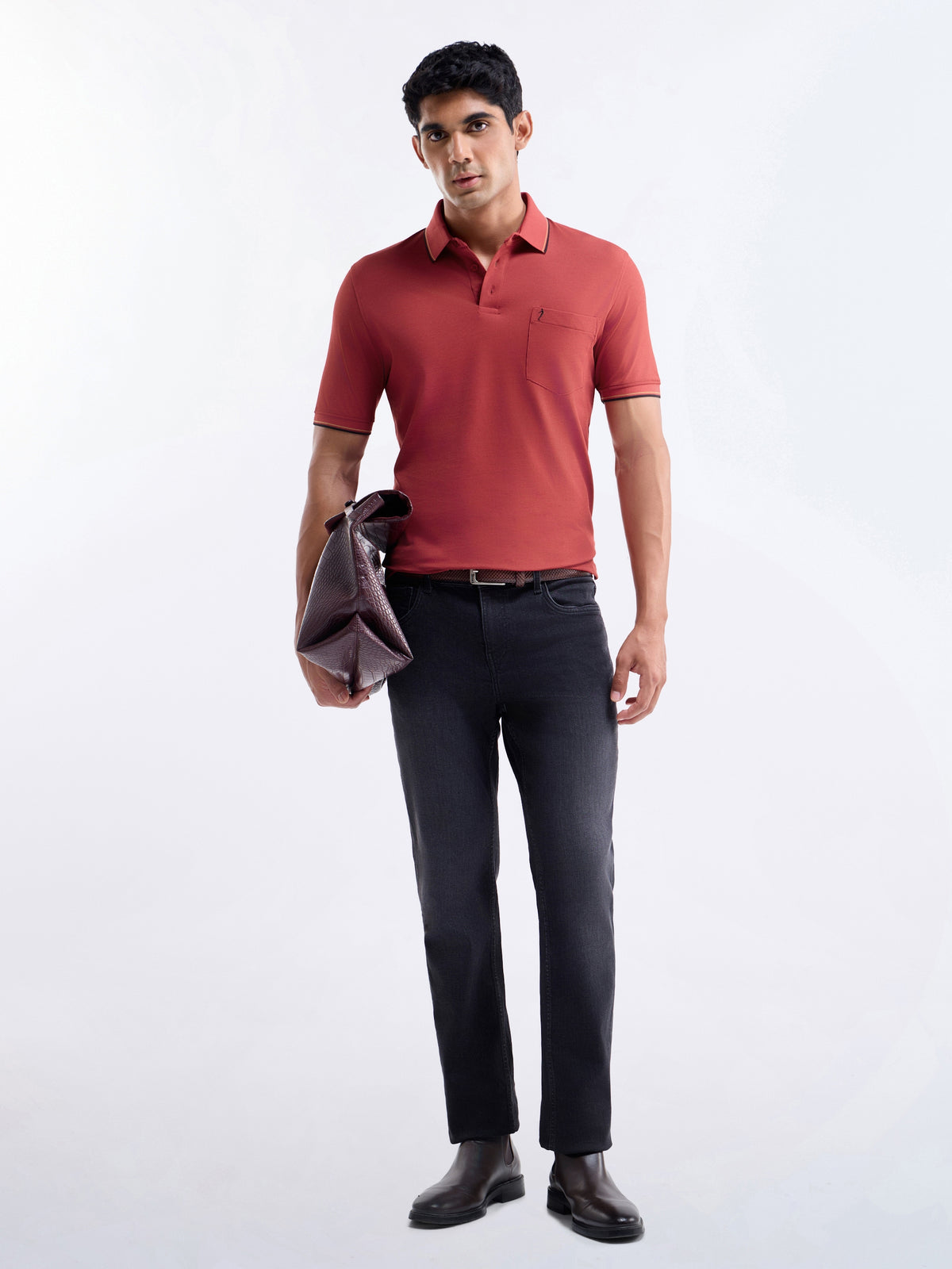 Solid Polo Regular Fit T-shirt - Dark Red t4option_1