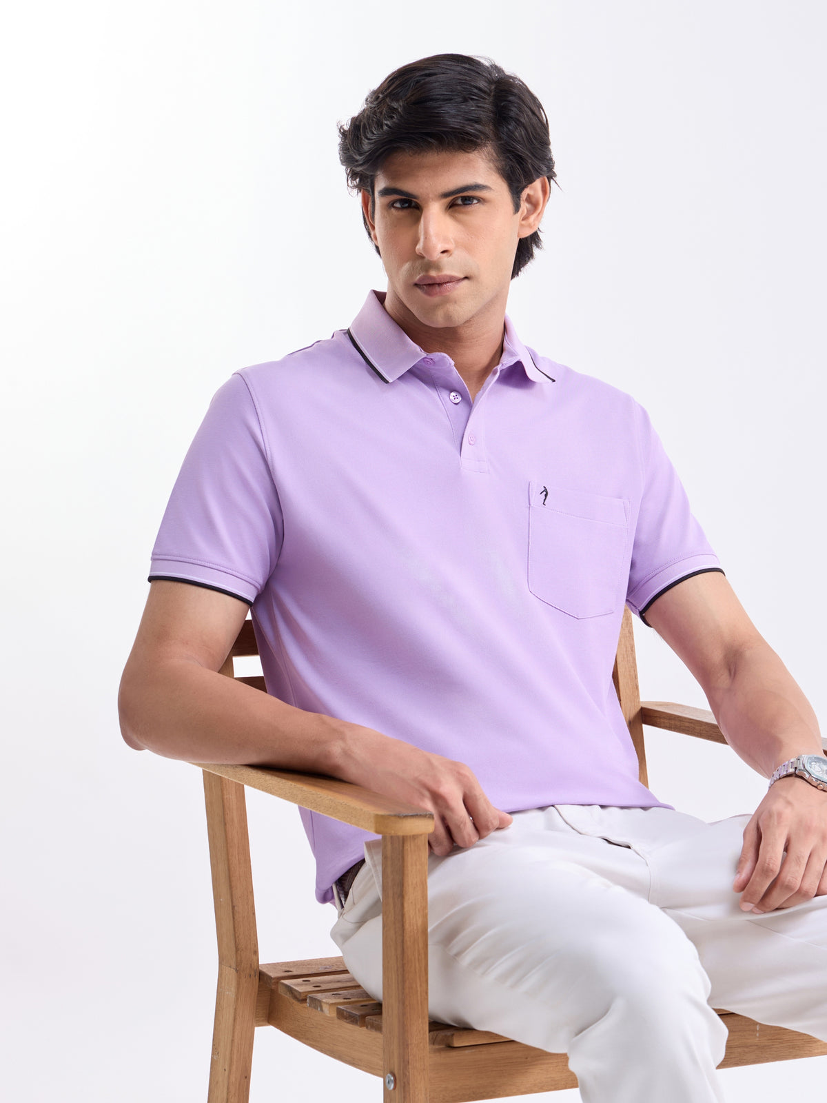 Solid Polo Regular Fit T-shirt - Lt Purple t4option_2