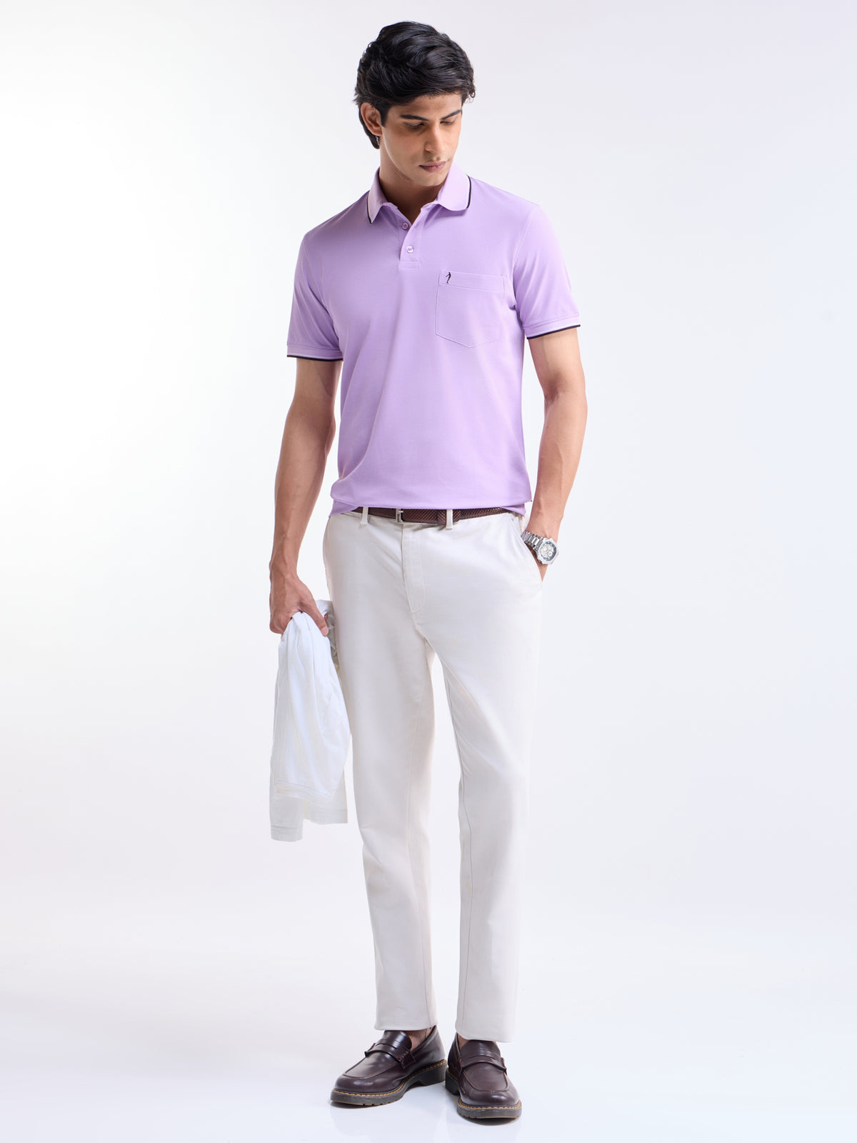 Solid Polo Regular Fit T-shirt - Lt Purple t4option_2