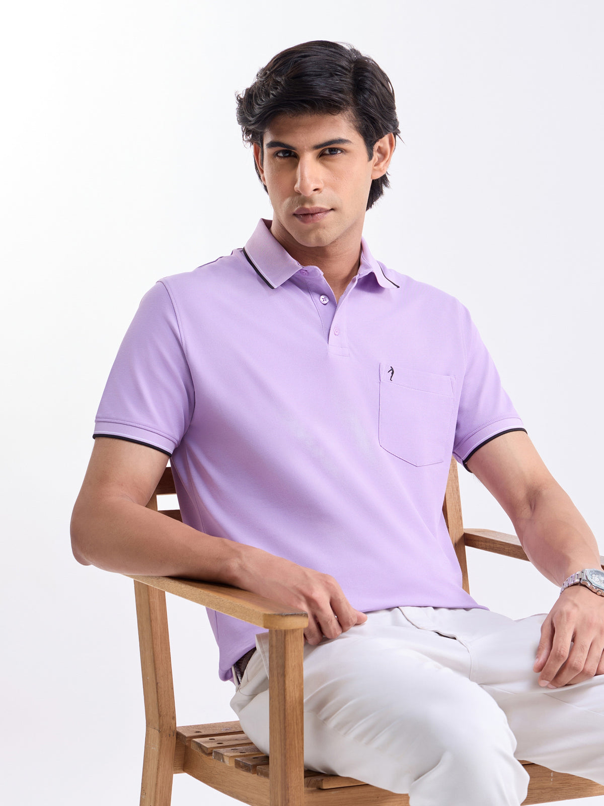 Solid Polo Regular Fit T-shirt - Lt Purple t4option_2
