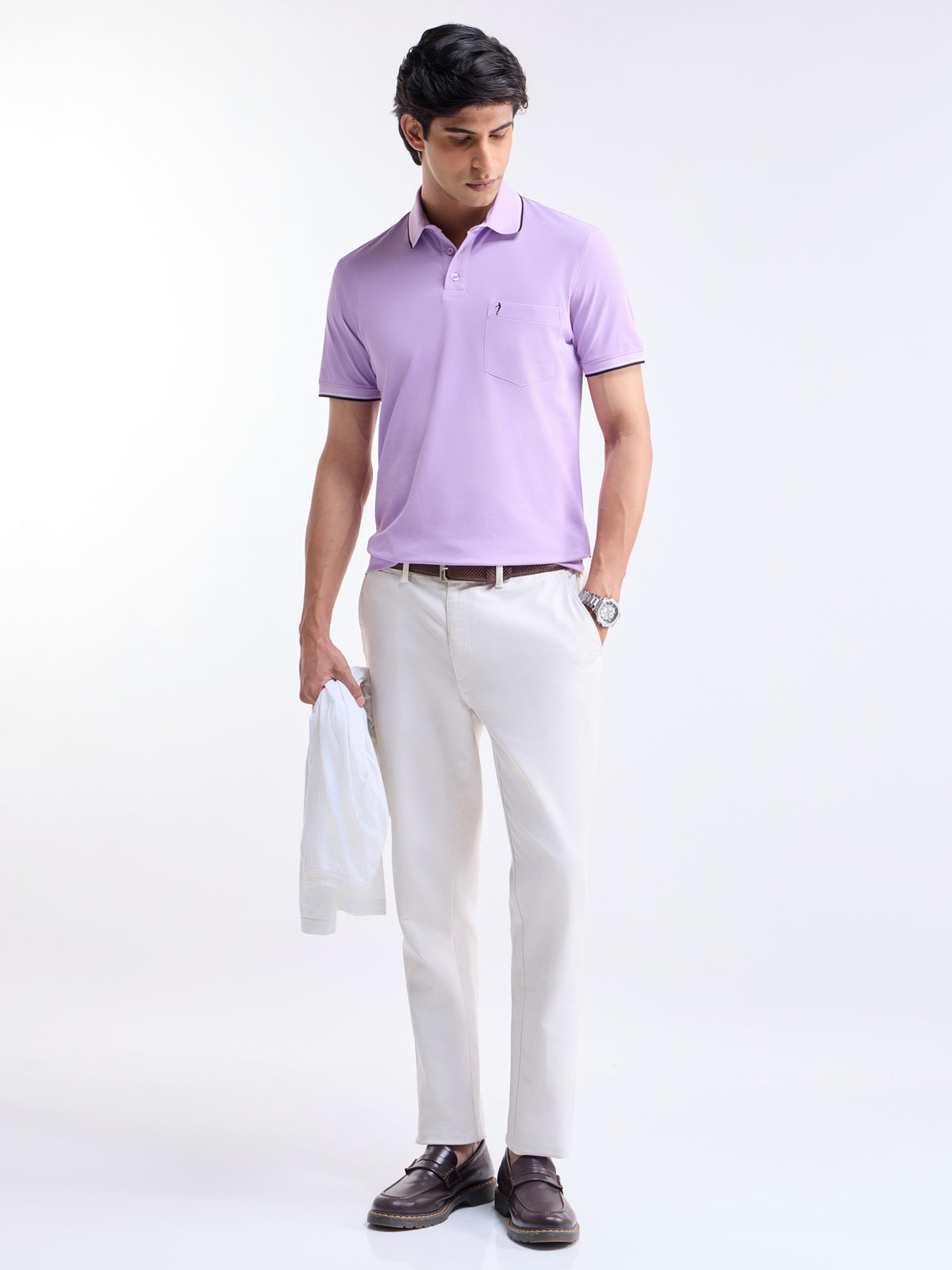 Solid Polo Regular Fit T-shirt - Lt Purple t4option_2