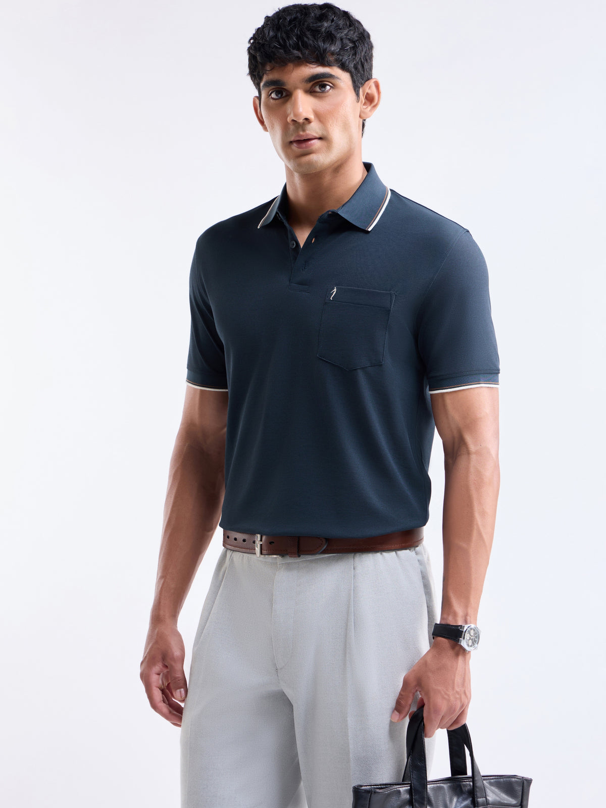 Solid Polo Regular Fit T-shirt - Navy t4option_3