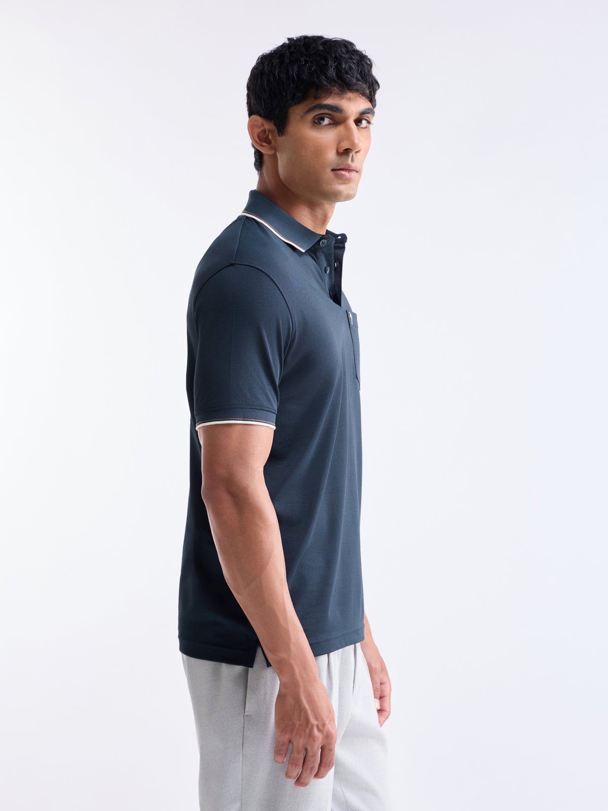 Solid Polo Regular Fit T-shirt - Navy t4option_3