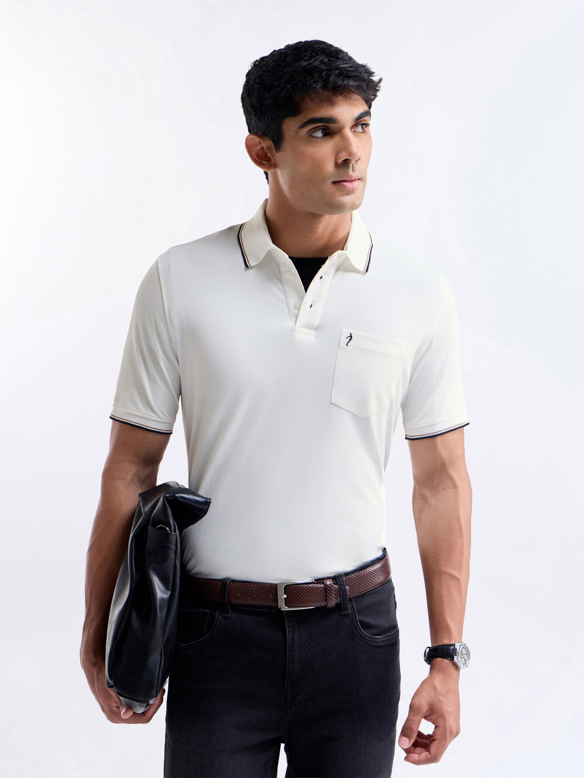 Solid Polo Regular Fit T-shirt - White t4option_6