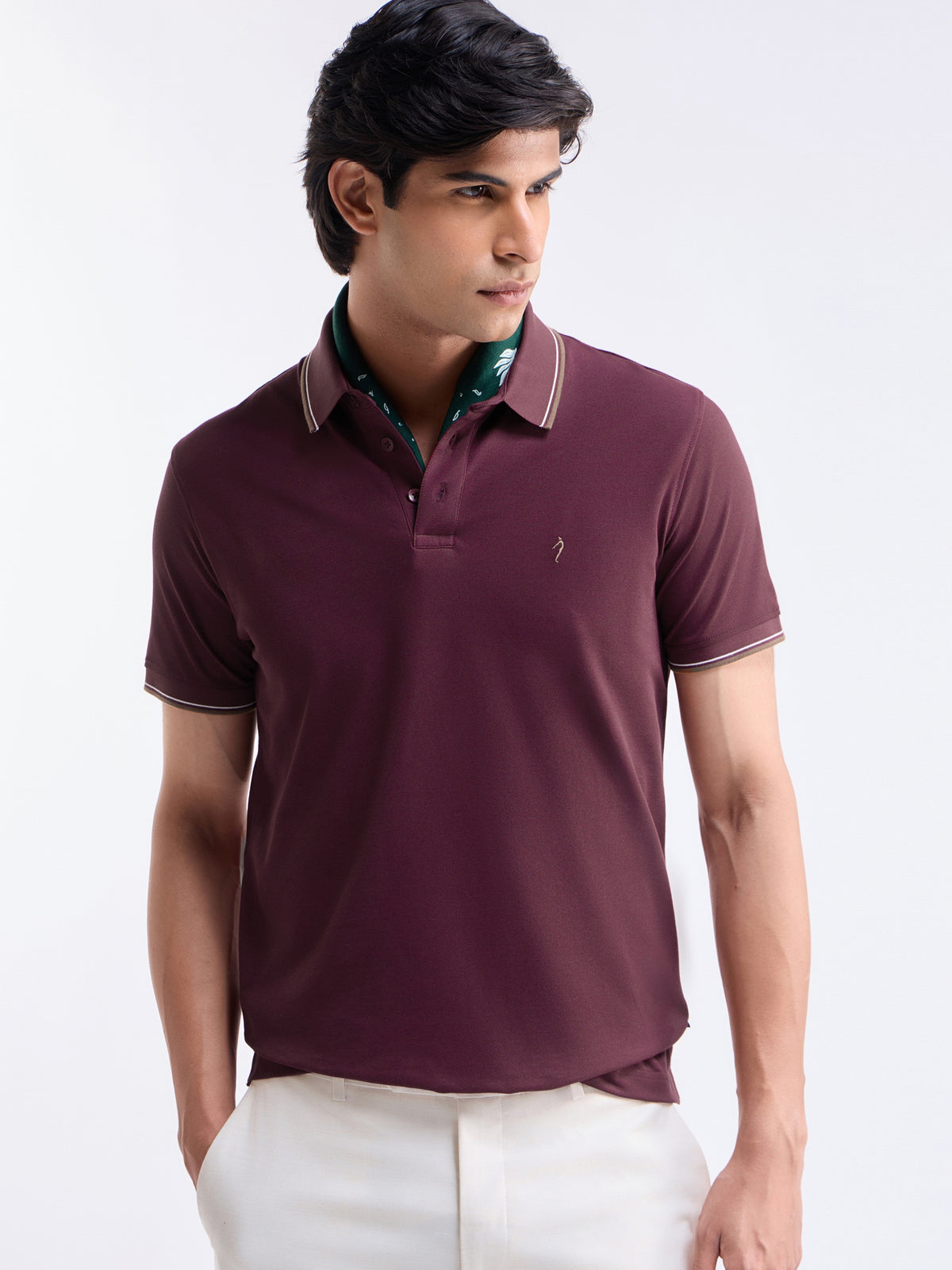 Solid Polo Regular Fit T-shirt - Wine t4option_7