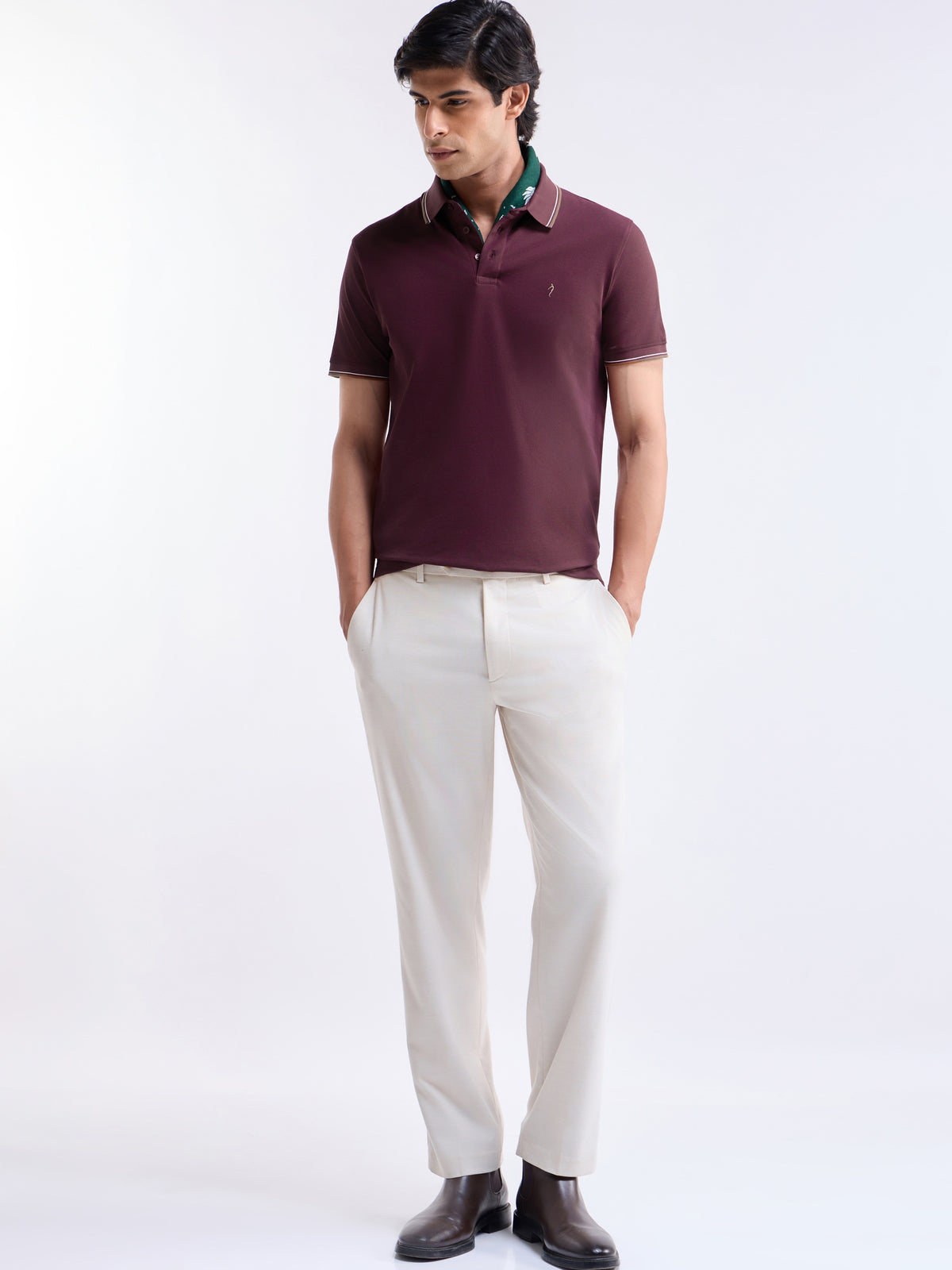Solid Polo Regular Fit T-shirt - Wine t4option_7