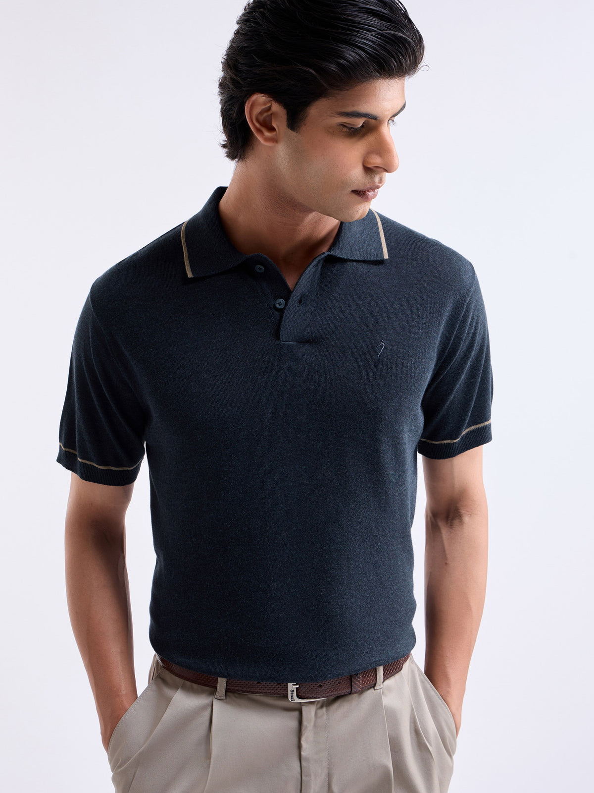 Solid Crew Neck Regular Fit T-shirt - Mid Navy t4option_0