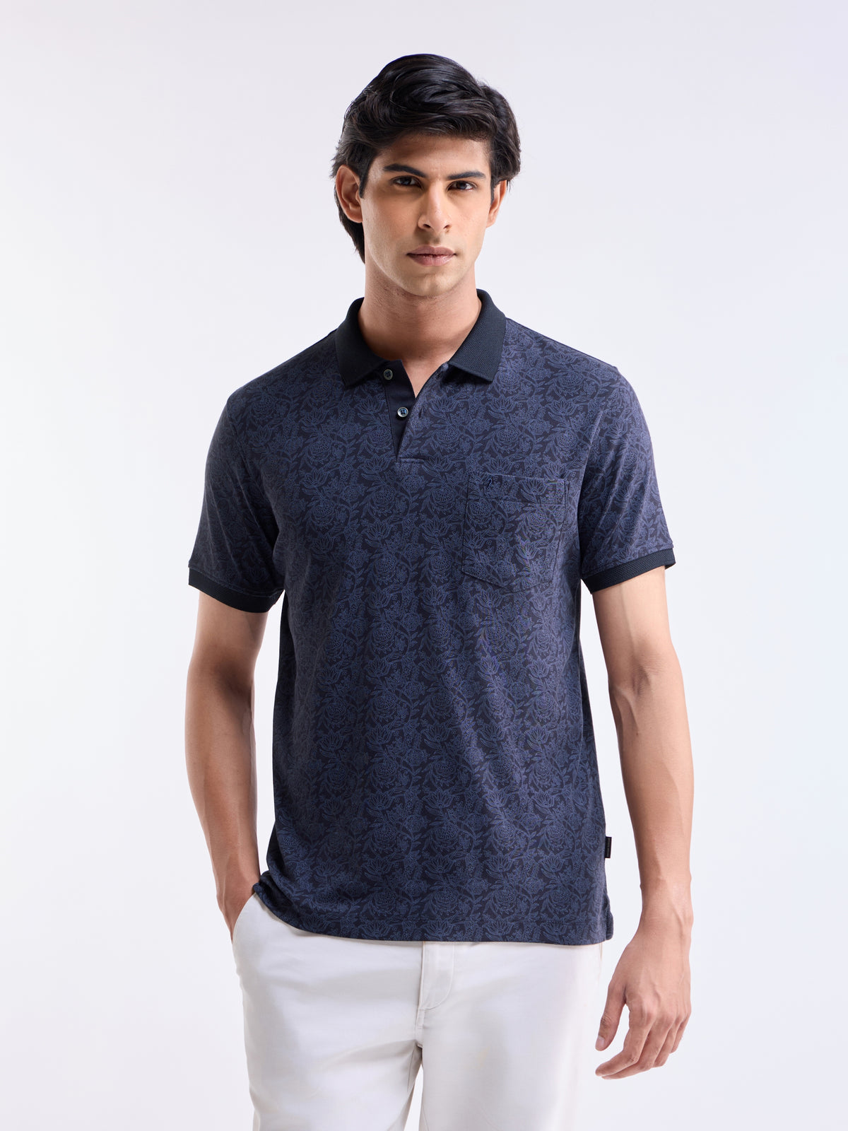 Printed Polo Regular Fit T-shirt - Navy t4option_0