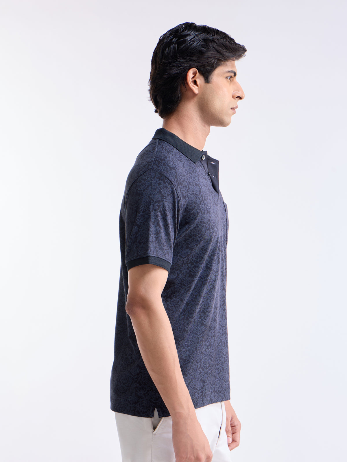 Printed Polo Regular Fit T-shirt - Navy t4option_0