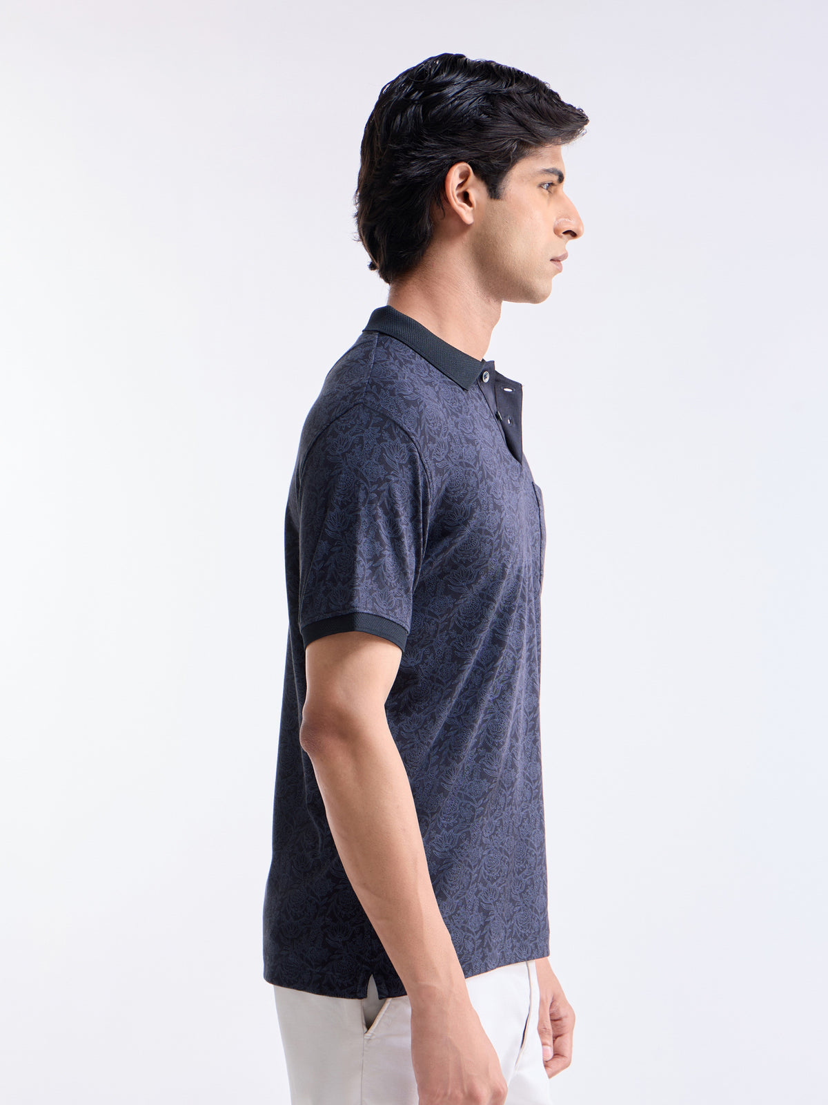 Printed Polo Regular Fit T-shirt - Navy t4option_0
