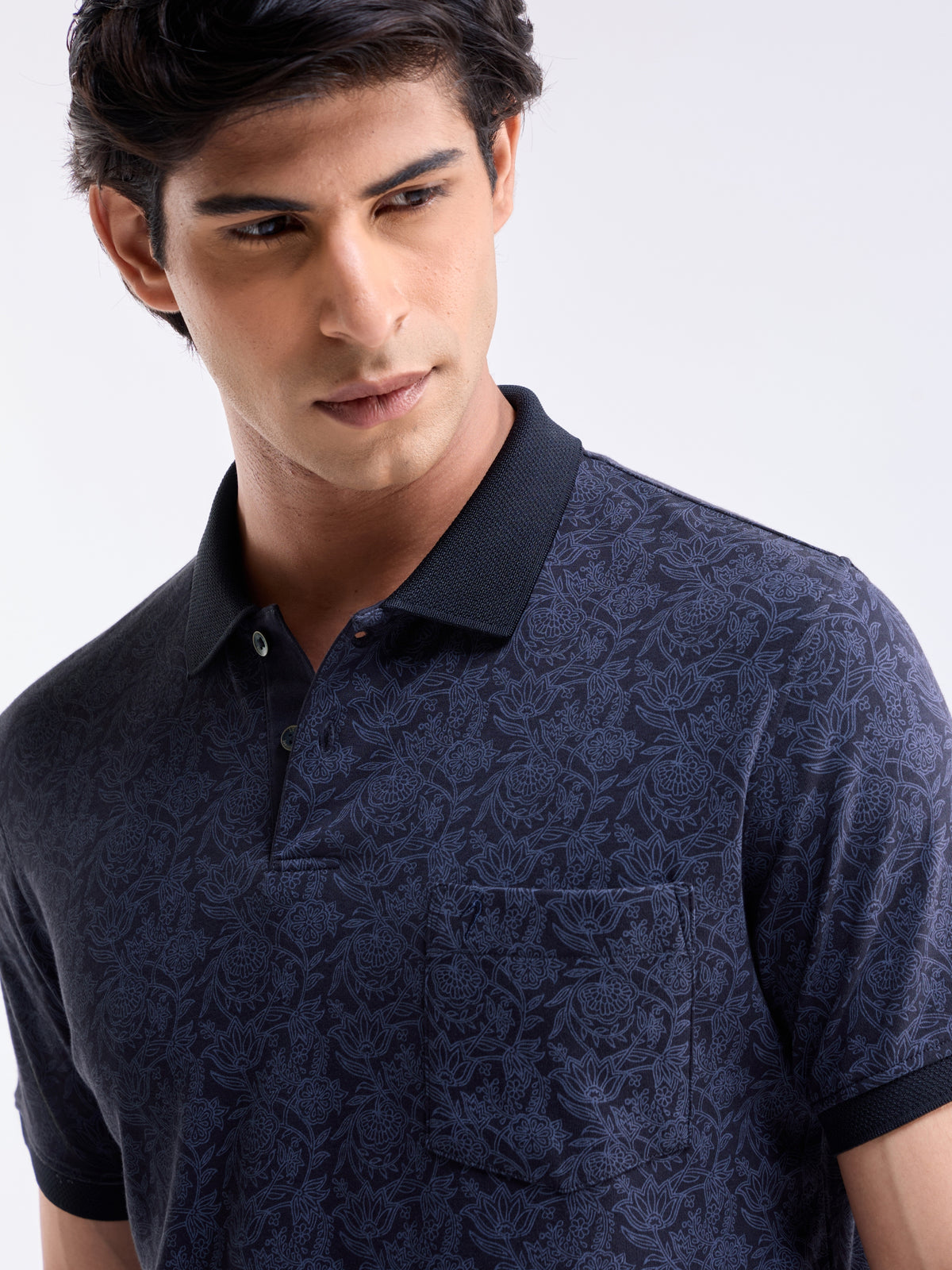 Printed Polo Regular Fit T-shirt - Navy t4option_0
