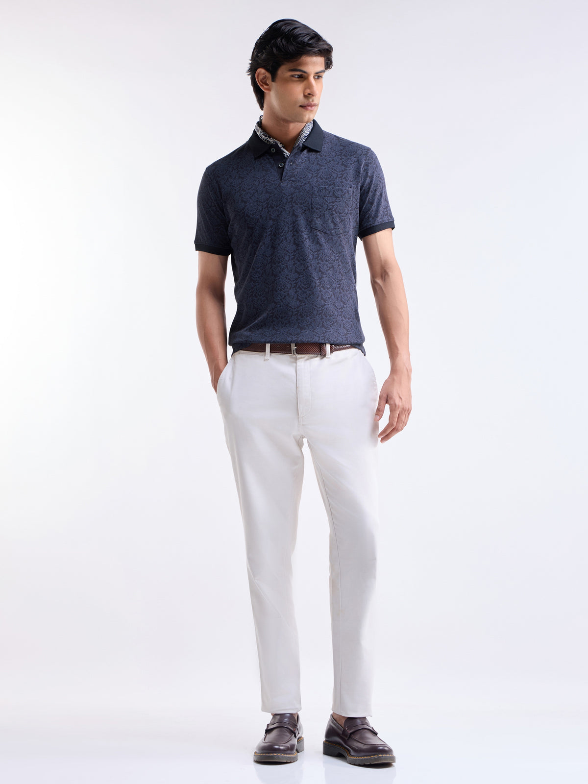 Printed Polo Regular Fit T-shirt - Navy t4option_0