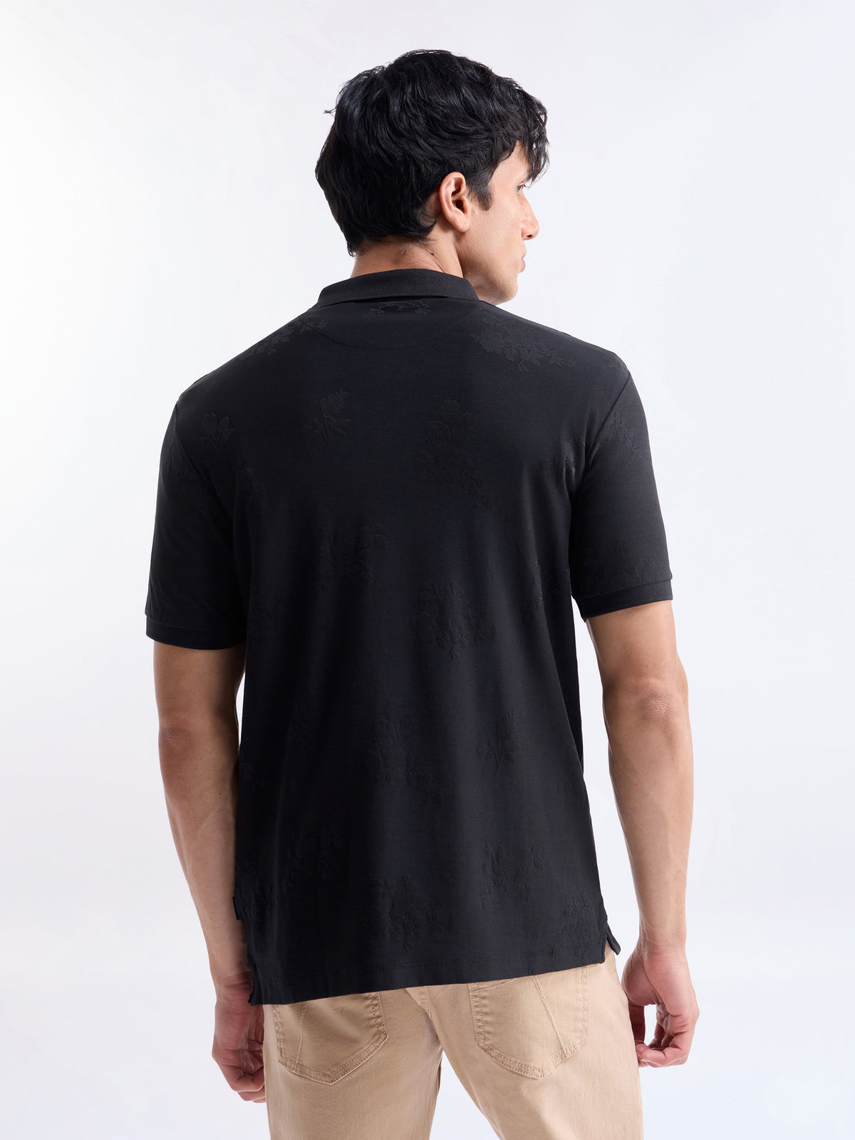 Jacquard Half Sleeve Regular Fit Polo T-Shirt - Black t4option_0
