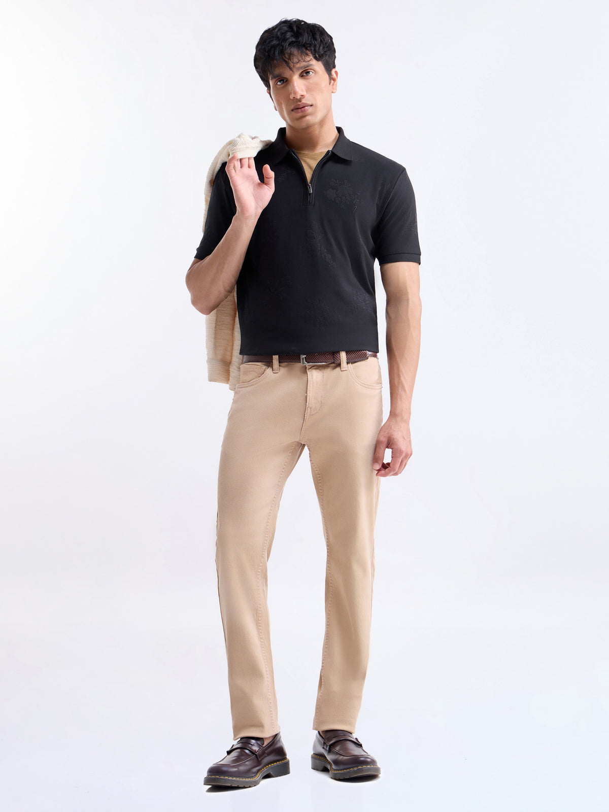 Jacquard Half Sleeve Regular Fit Polo T-Shirt - Black t4option_0