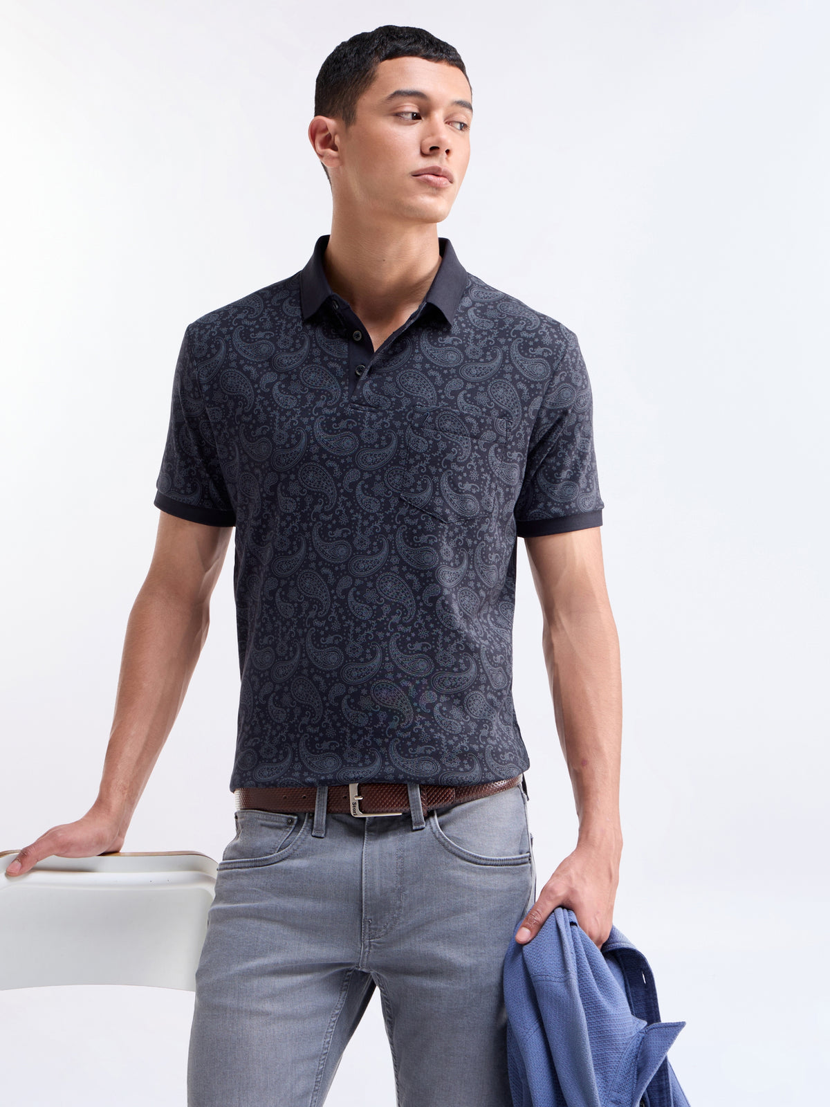 Printed Polo Regular Fit T-shirt - Navy t4option_0