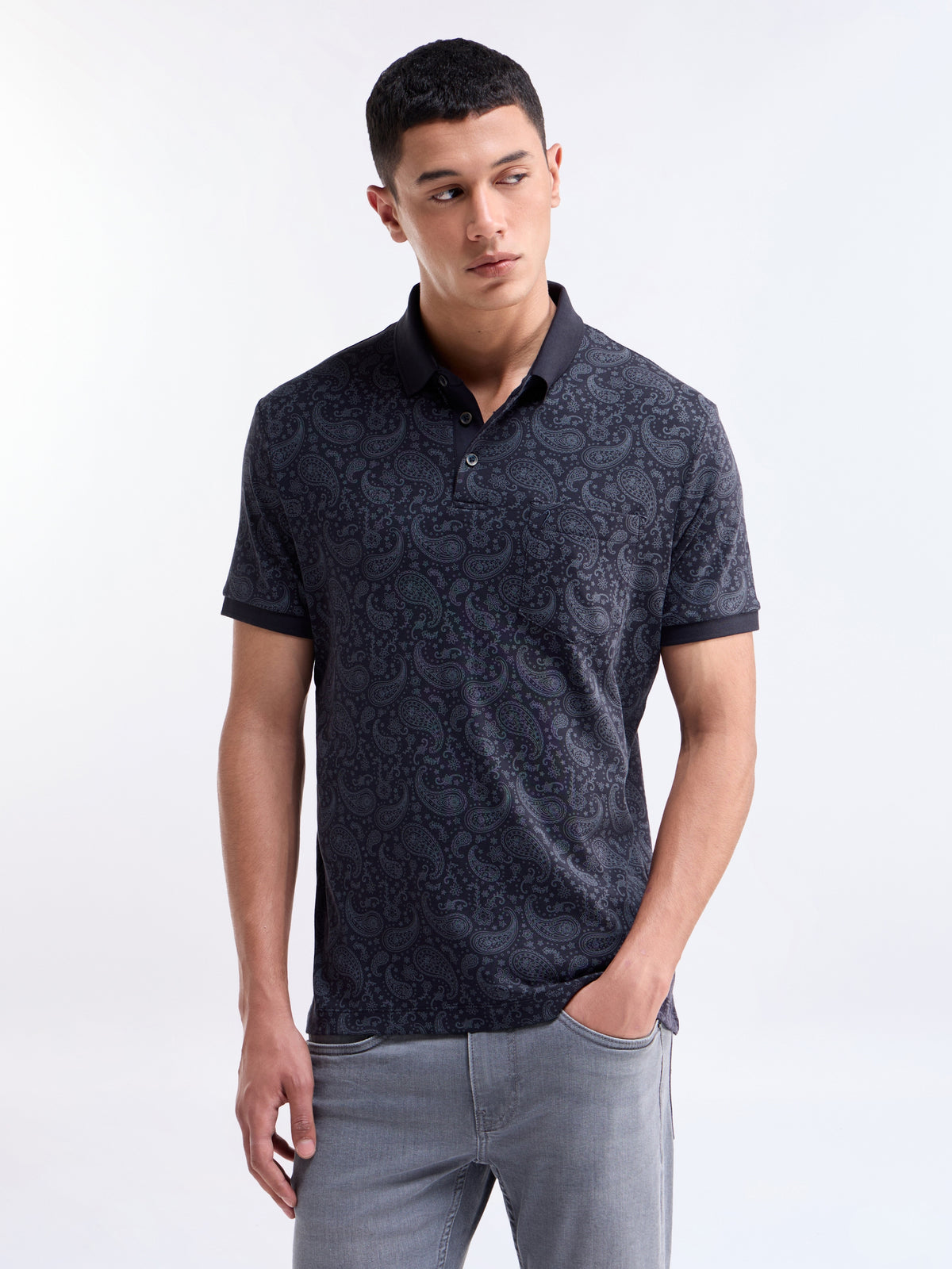 Printed Polo Regular Fit T-shirt - Navy t4option_0