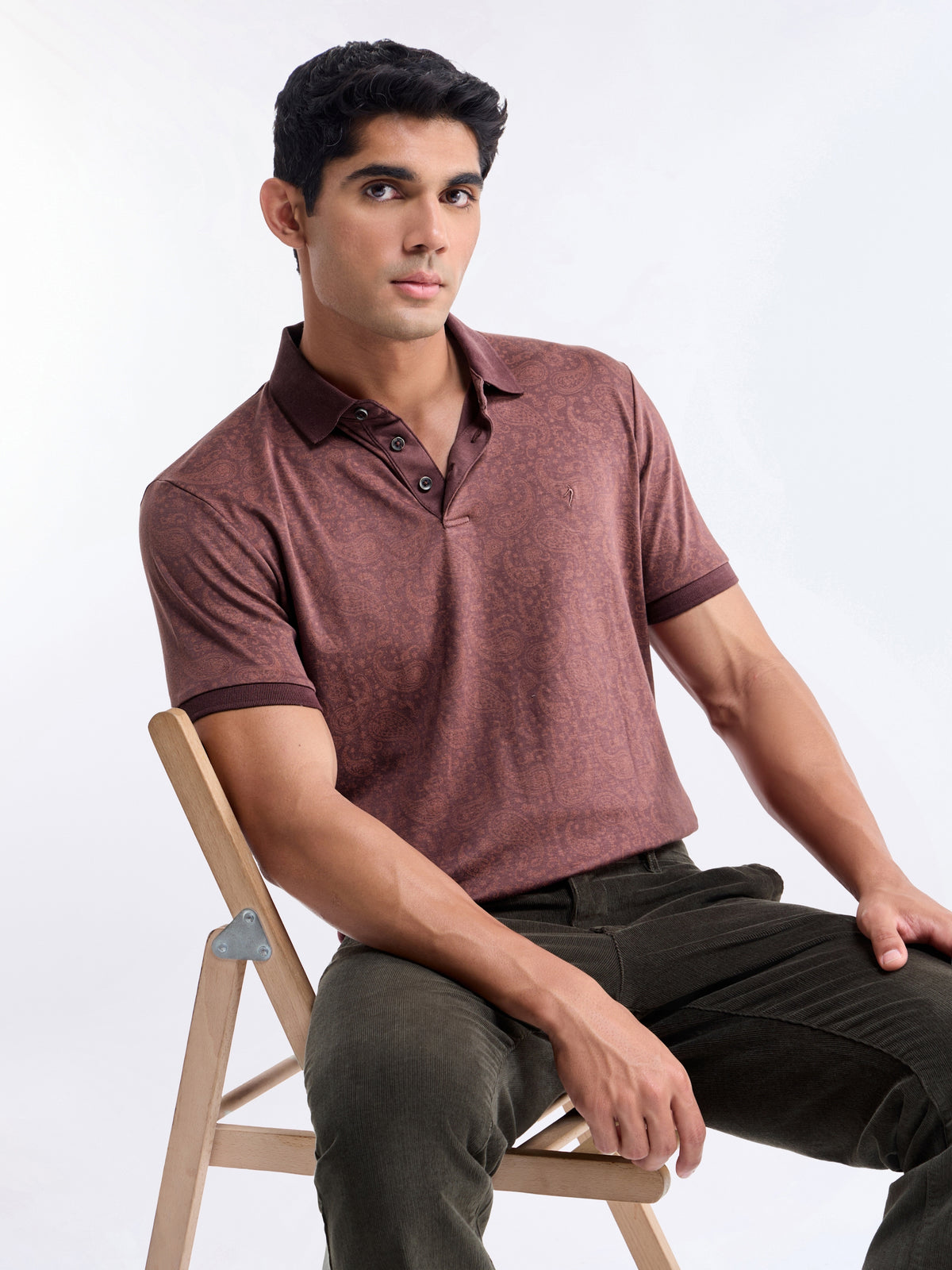 Printed Polo Regular Fit T-shirt - Wine t4option_1