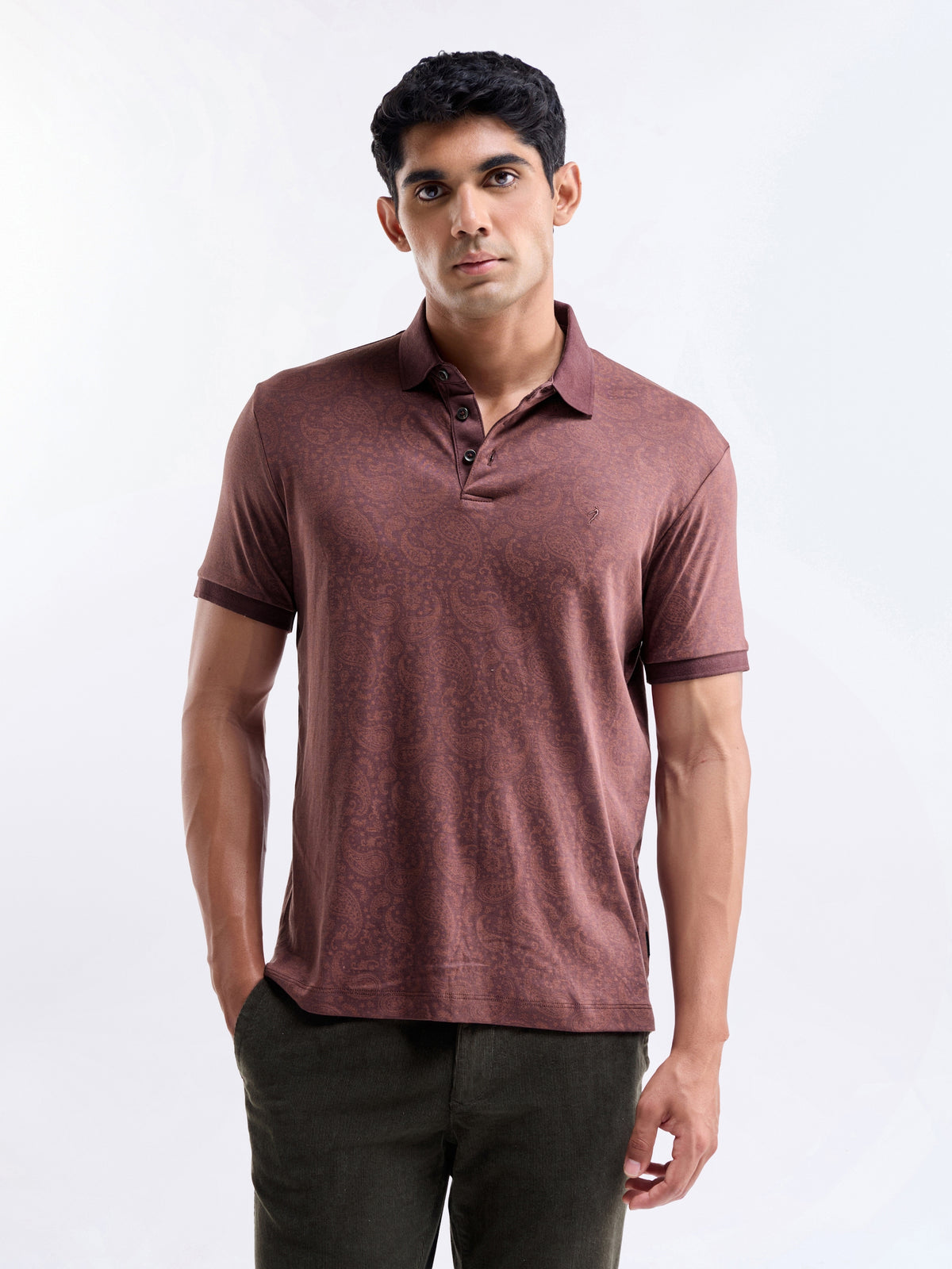 Printed Polo Regular Fit T-shirt - Wine t4option_1