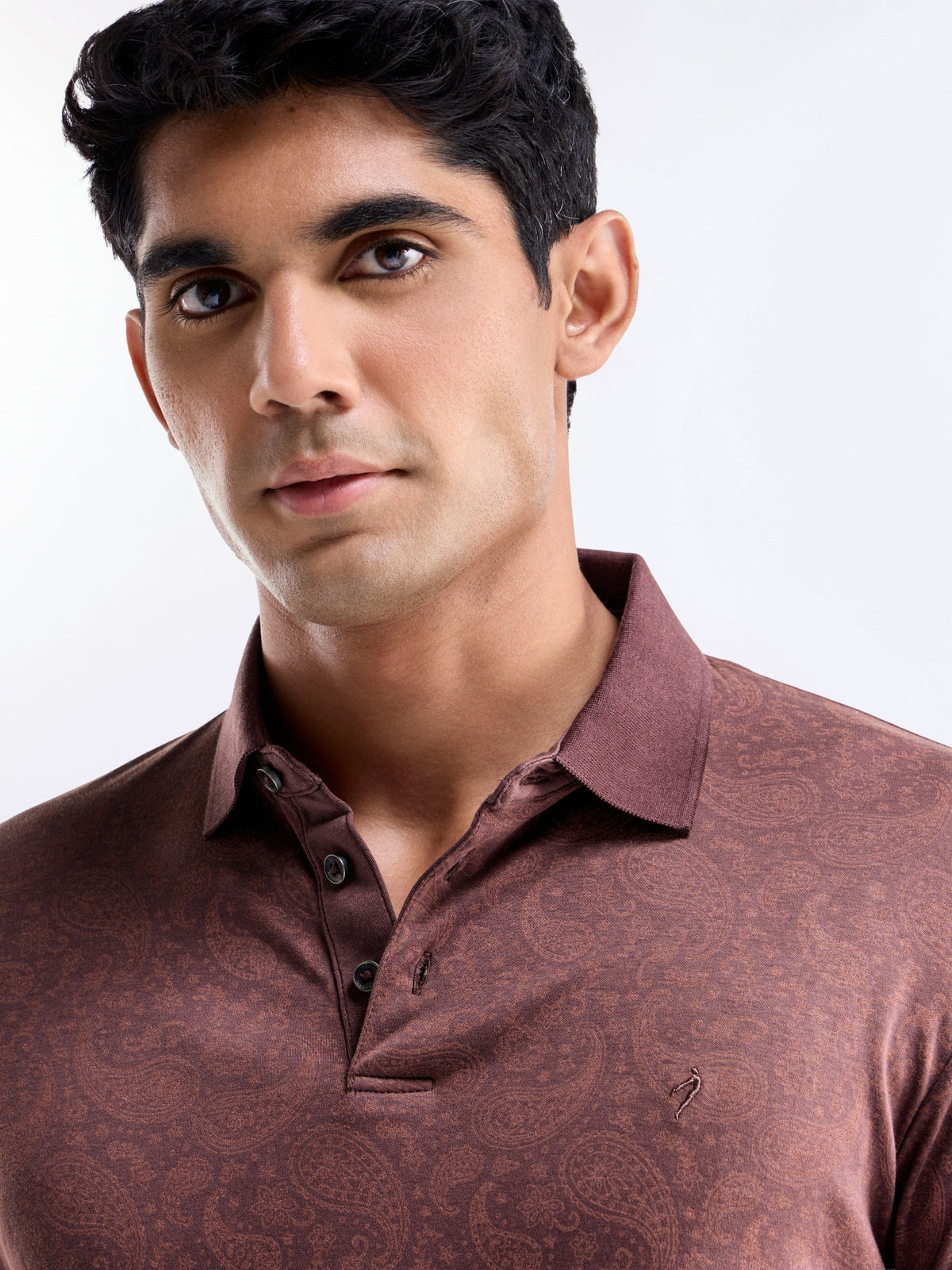 Printed Polo Regular Fit T-shirt - Wine t4option_1