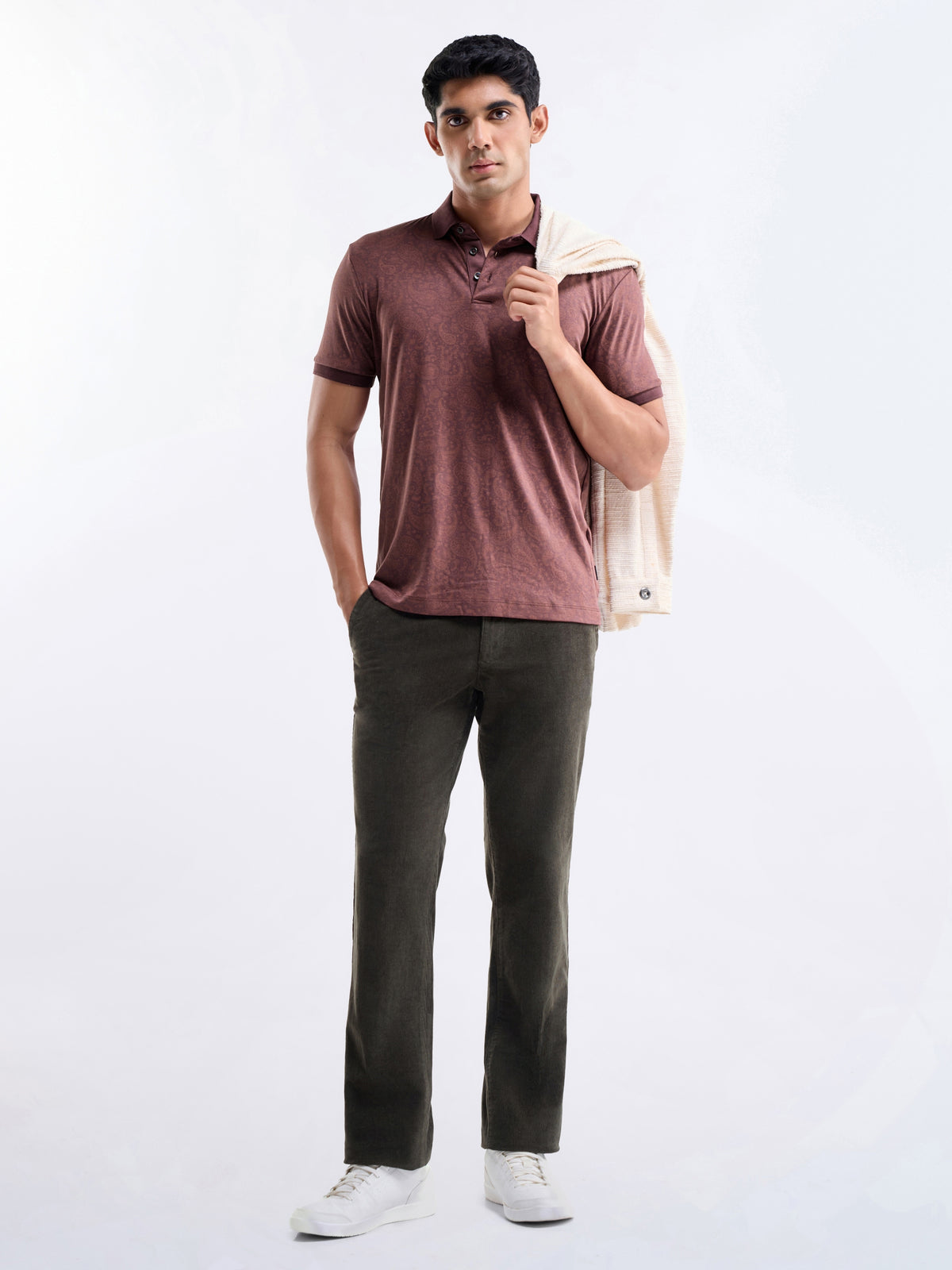 Printed Polo Regular Fit T-shirt - Wine t4option_1