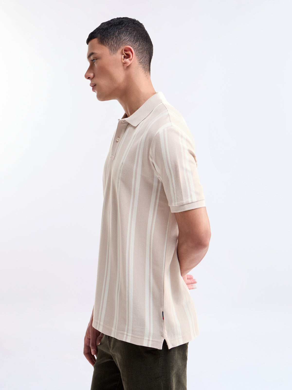 Striped Polo Regular Fit T-shirt - Beige t4option_0