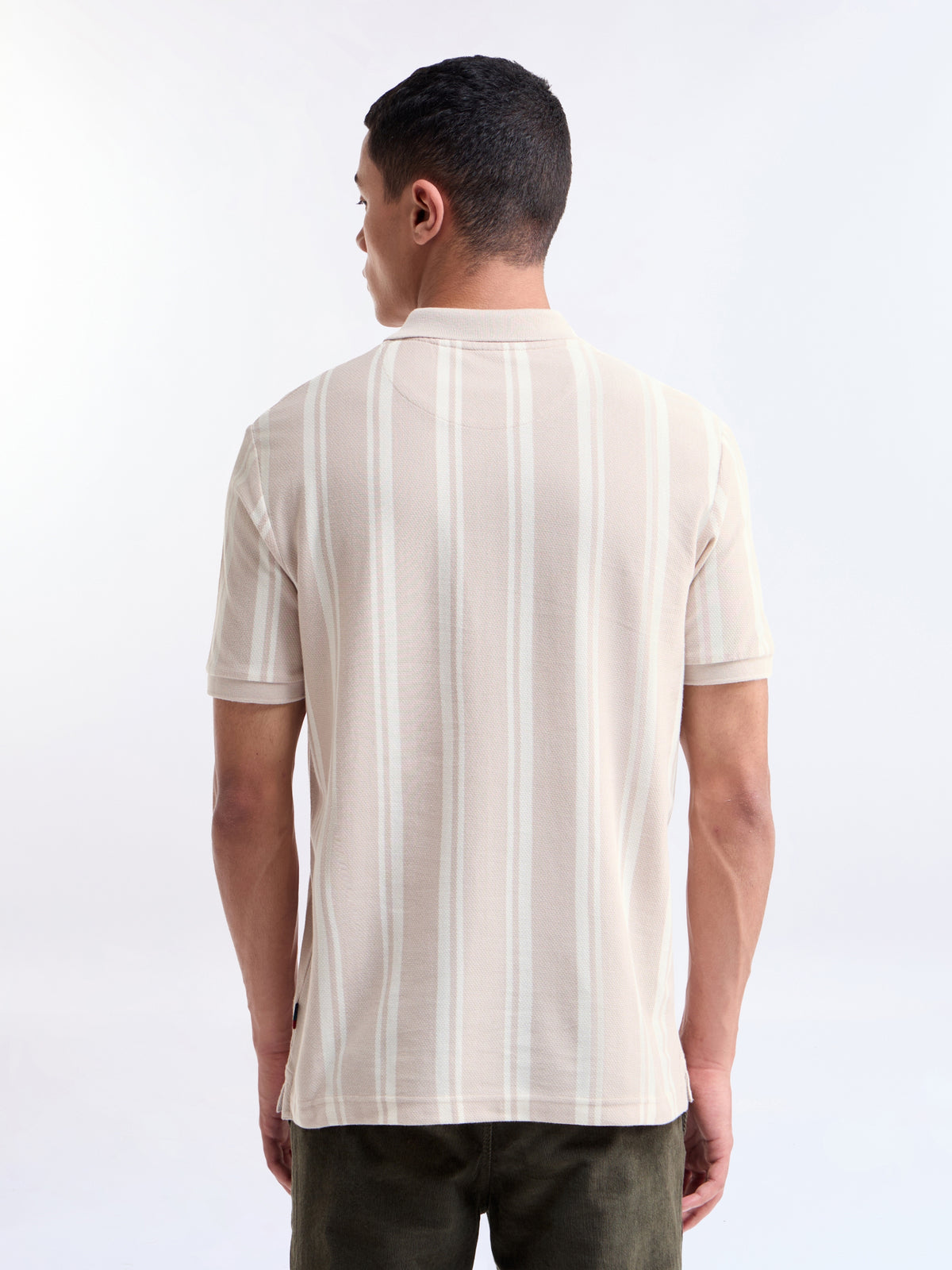 Striped Polo Regular Fit T-shirt - Beige t4option_0