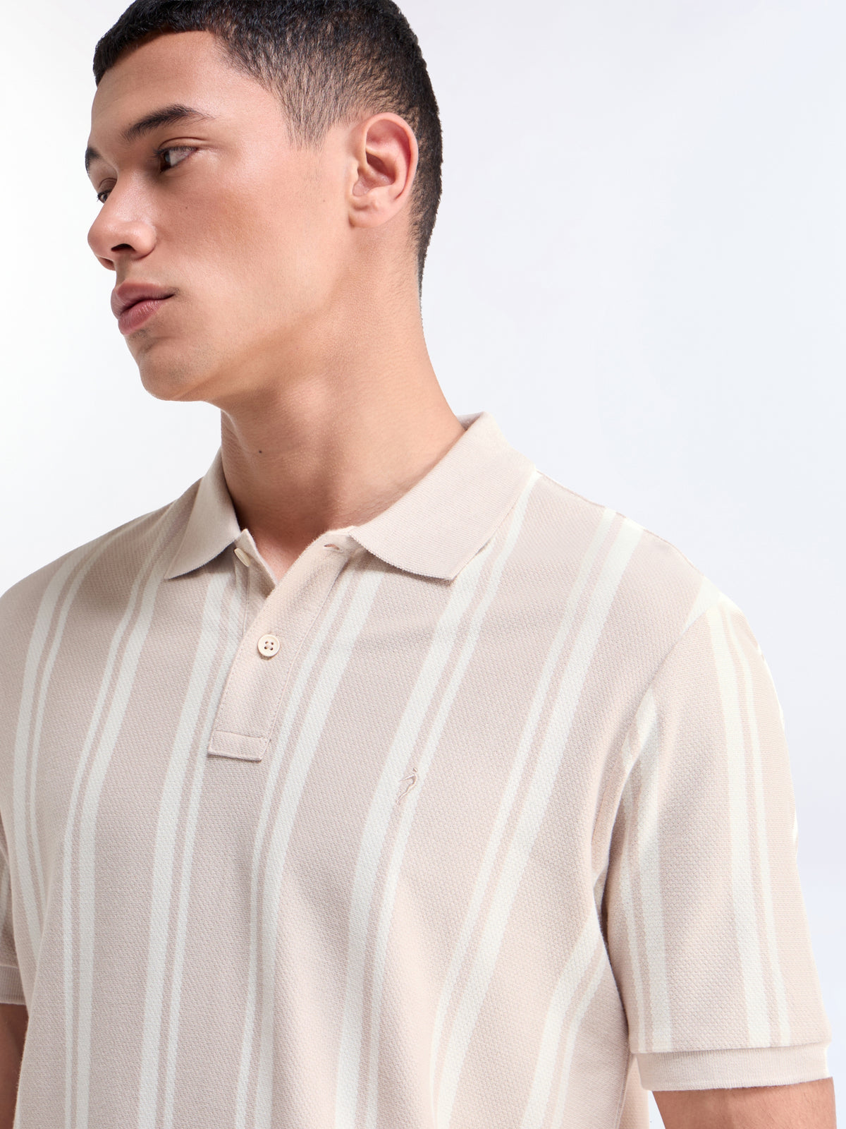 Striped Polo Regular Fit T-shirt - Beige t4option_0