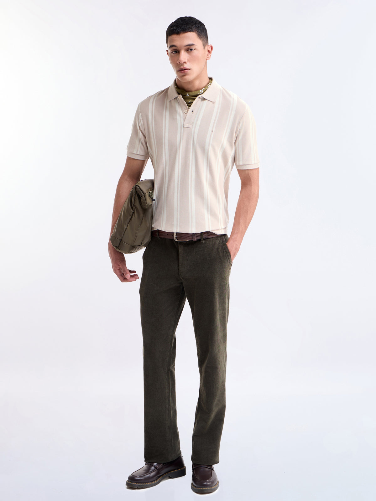 Striped Polo Regular Fit T-shirt - Beige t4option_0