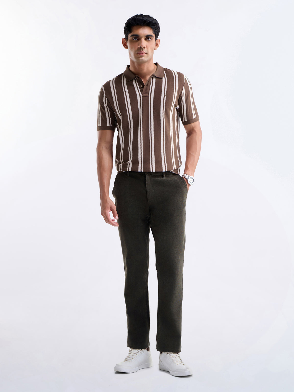 Striped Polo Regular Fit T-shirt - Coffee t4option_1