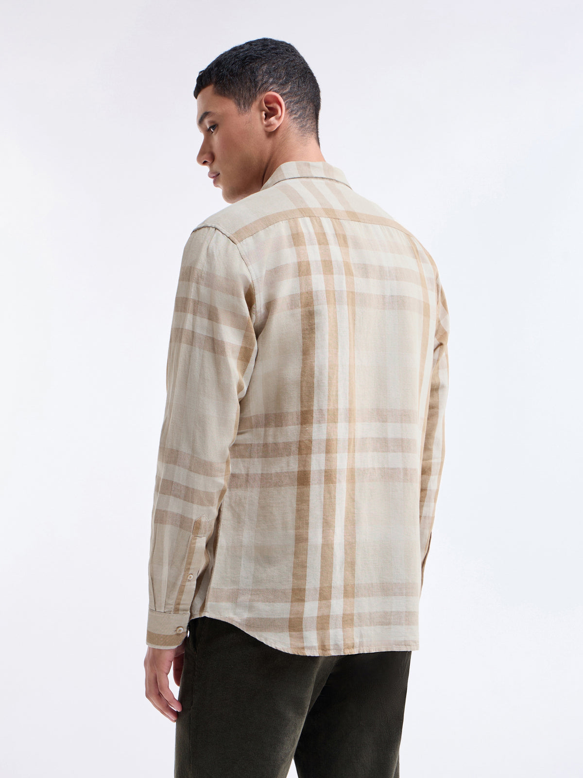 Check Full Sleeve Cotton Linen Shirt - Tan t4option_0