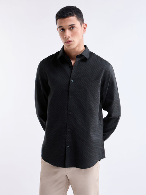 Black Jacquard Regular Fit Shirt - Black t4option_0