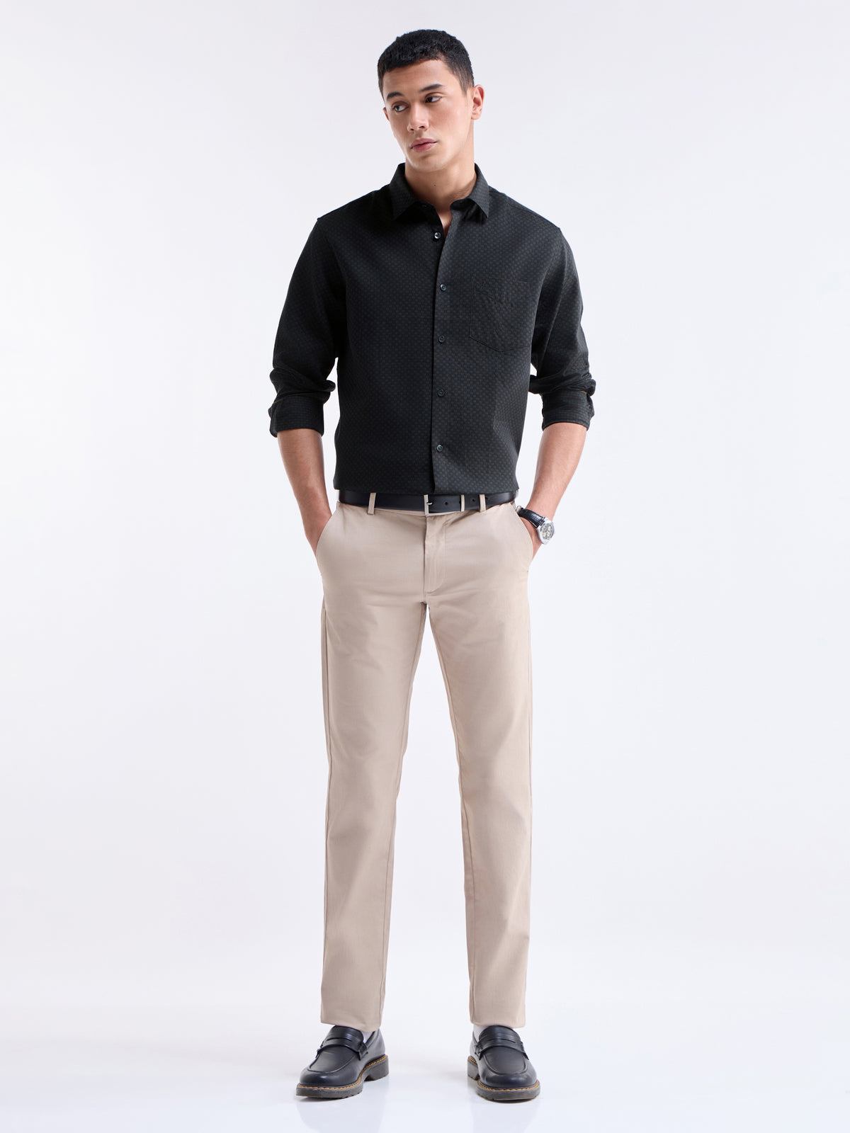Black Jacquard Regular Fit Shirt - Black t4option_0