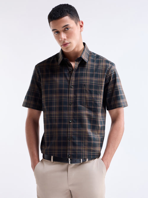Dark Brown check Regular Fit Shirt - Dark Brown t4option_0