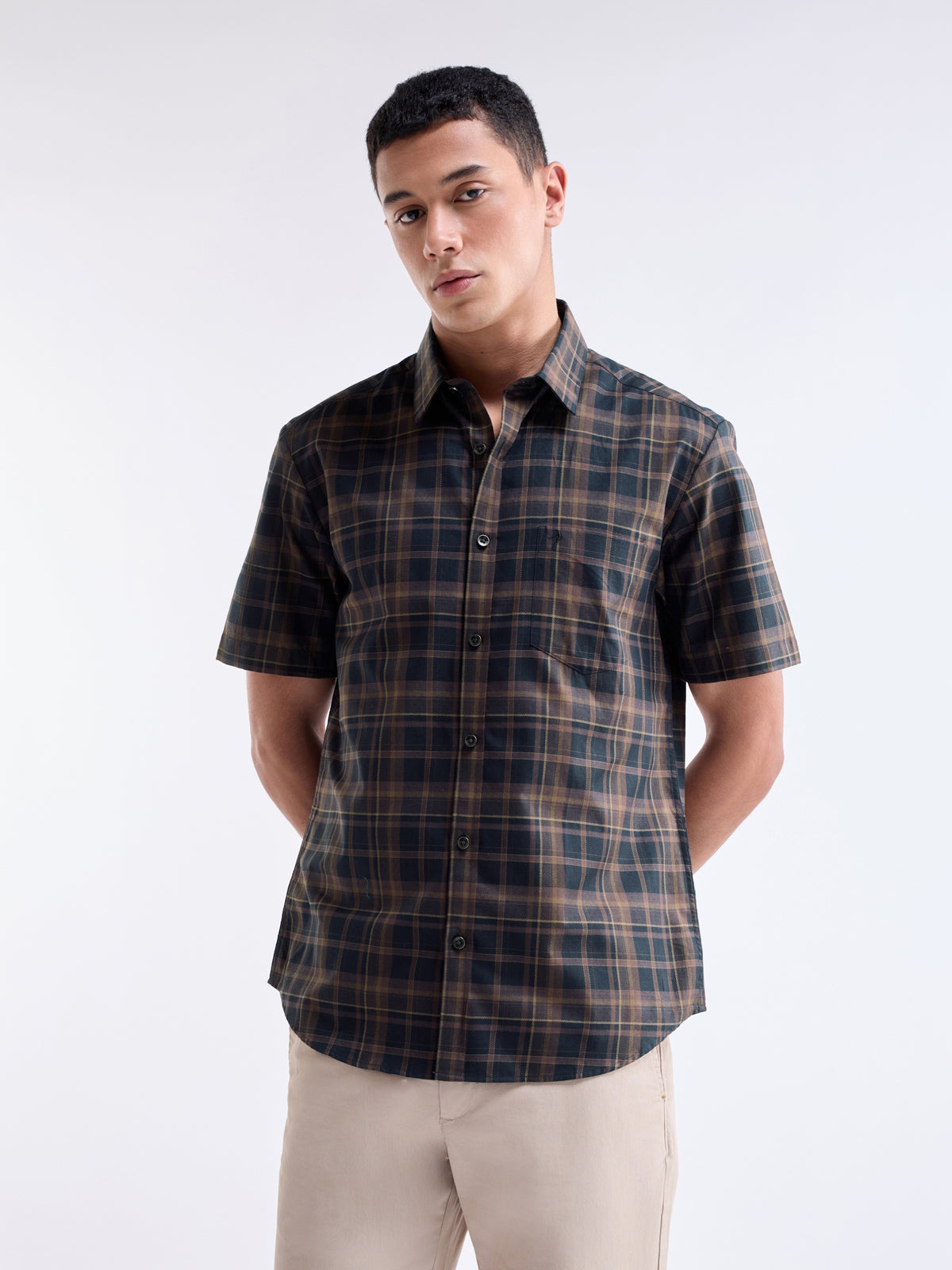 Dark Brown check Regular Fit Shirt - Dark Brown t4option_0