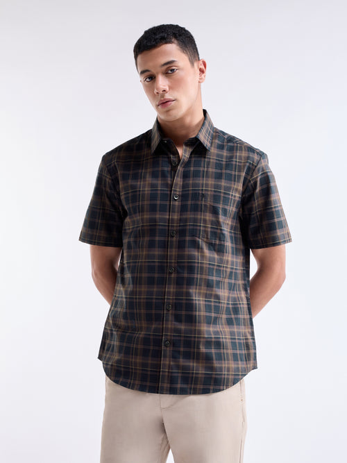 Dark Brown check Regular Fit Shirt - Dark Brown t4option_0