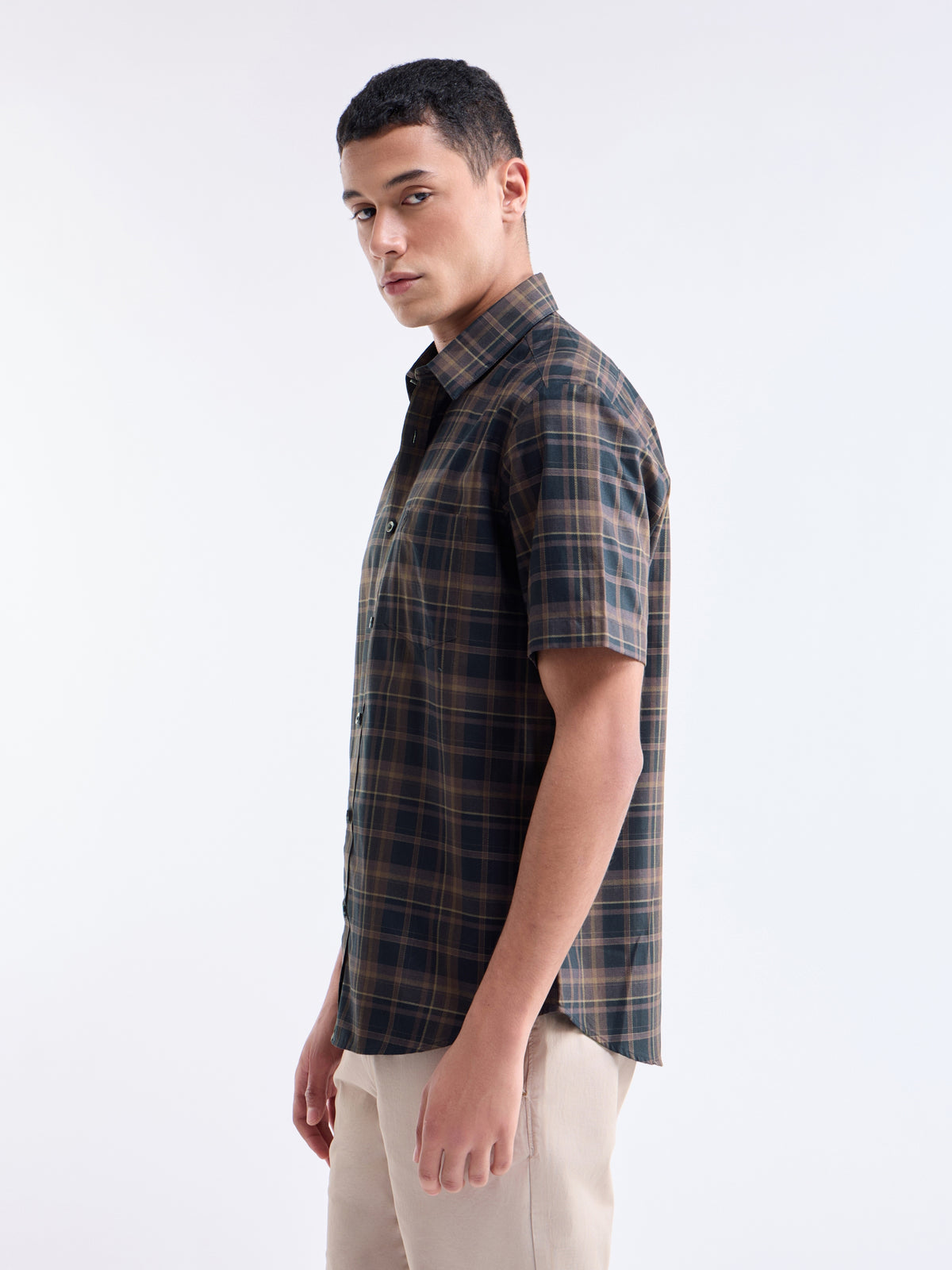Dark Brown check Regular Fit Shirt - Dark Brown t4option_0