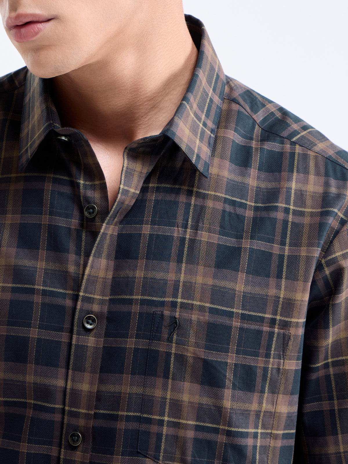 Dark Brown check Regular Fit Shirt - Dark Brown t4option_0