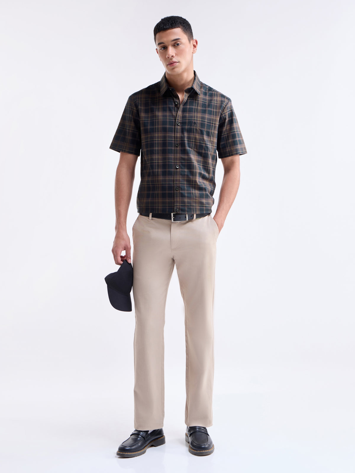 Dark Brown check Regular Fit Shirt - Dark Brown t4option_0