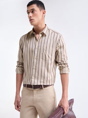 Beige Striped Regular Fit Shirt - Beige t4option_0