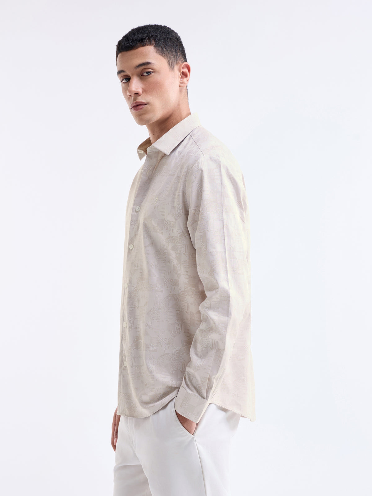 Ecru Jacquard Regular Fit Shirt - Ecru t4option_0