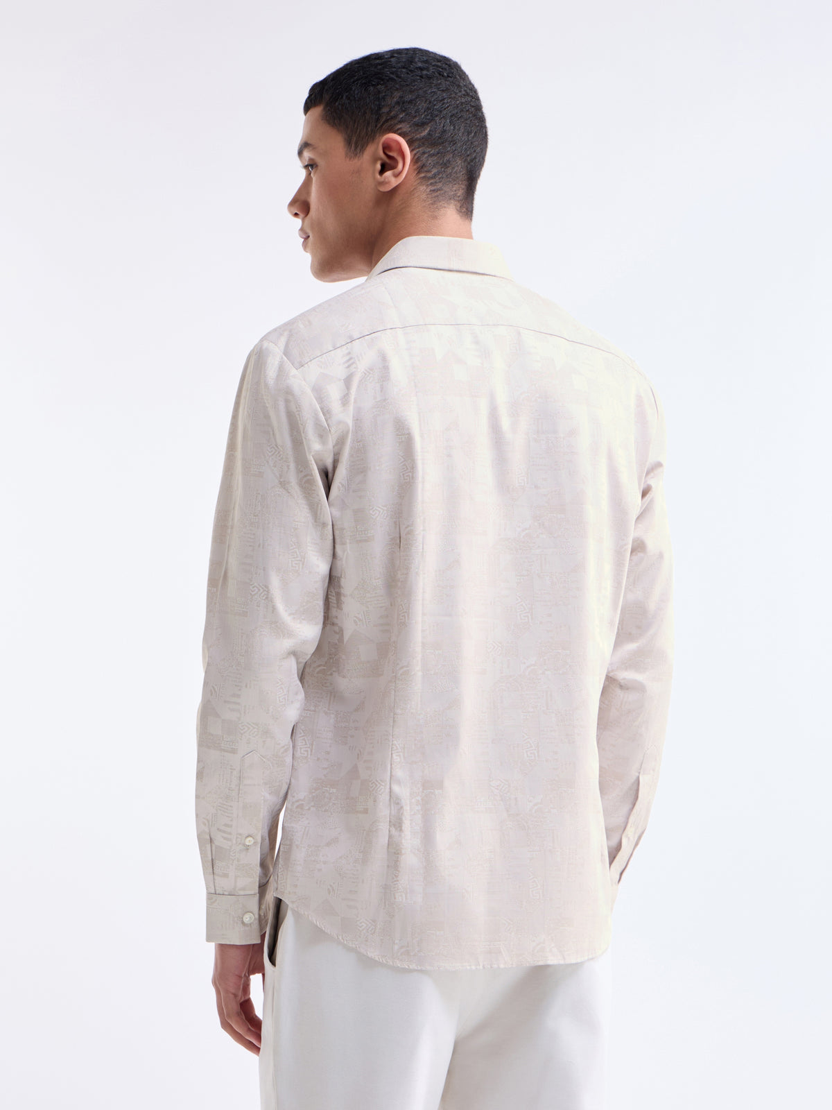 Ecru Jacquard Regular Fit Shirt - Ecru t4option_0