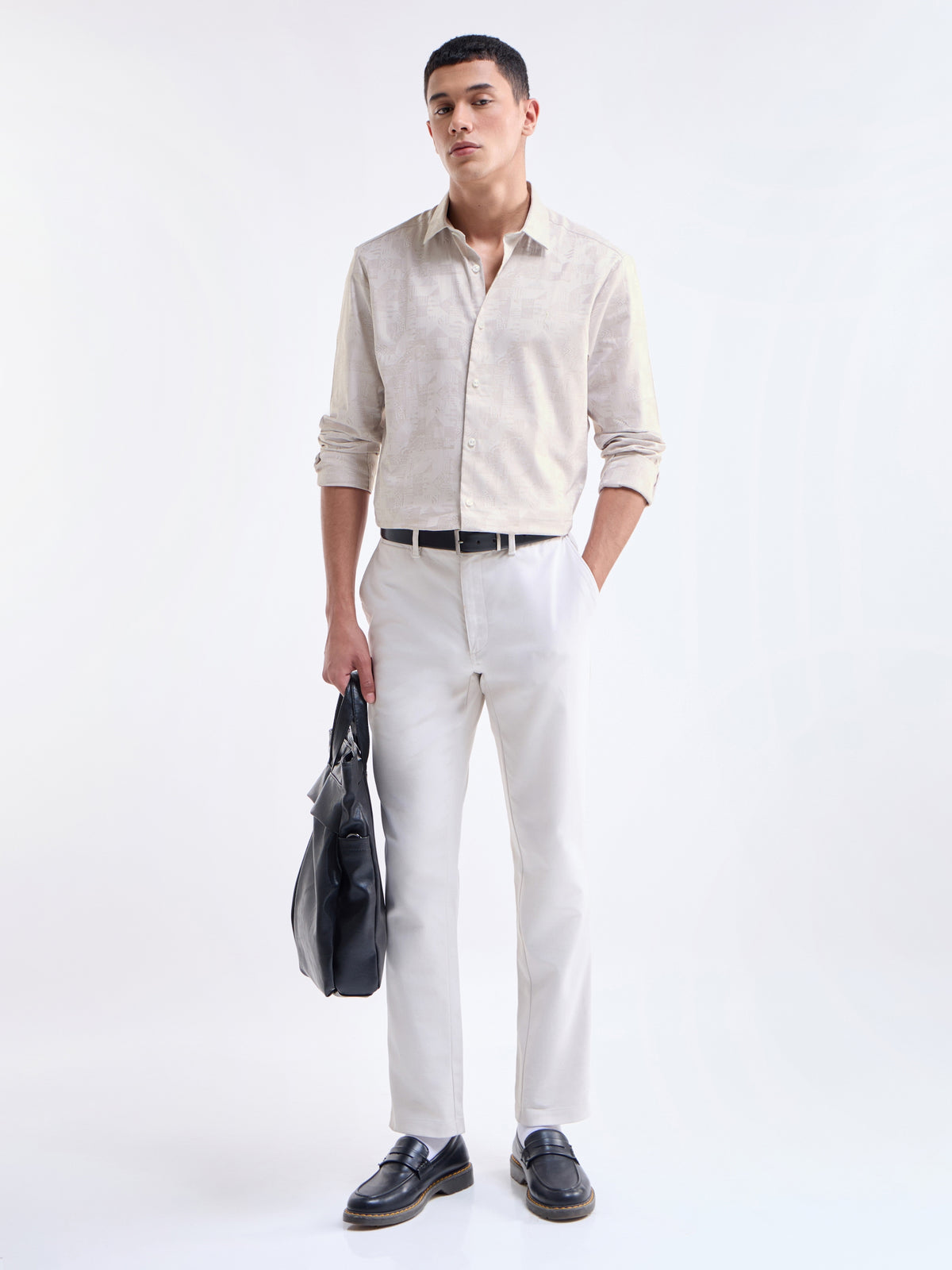 Ecru Jacquard Regular Fit Shirt - Ecru t4option_0