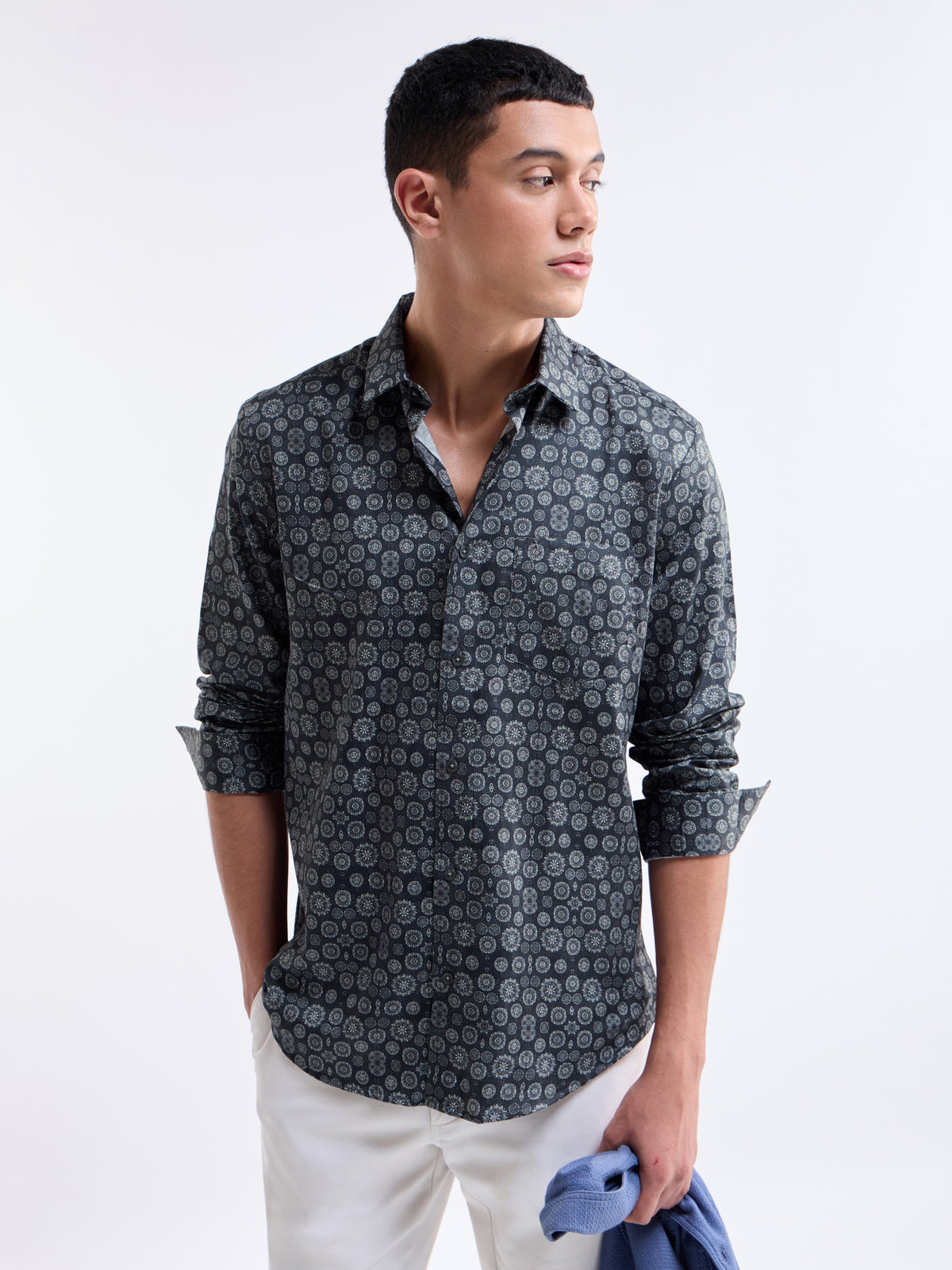Printed Regular Fit Shirt - Grey t4option_0