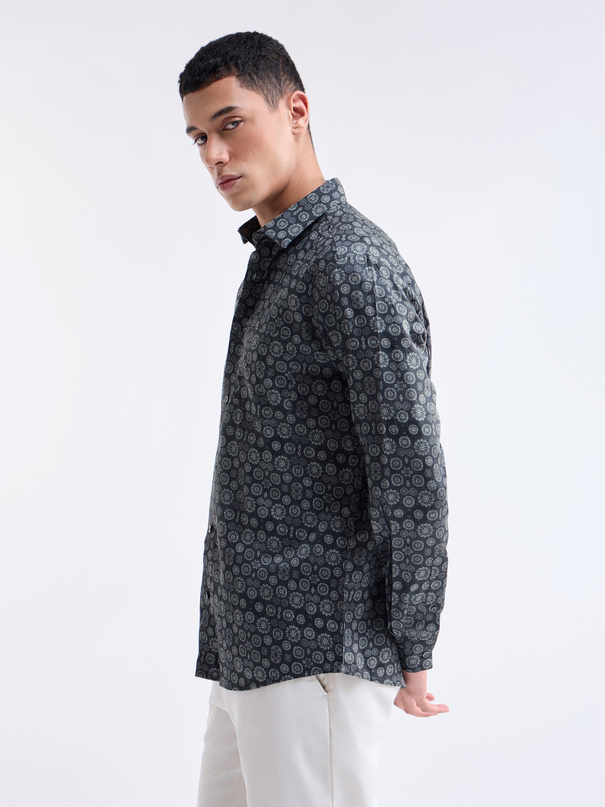 Printed Regular Fit Shirt - Grey t4option_0
